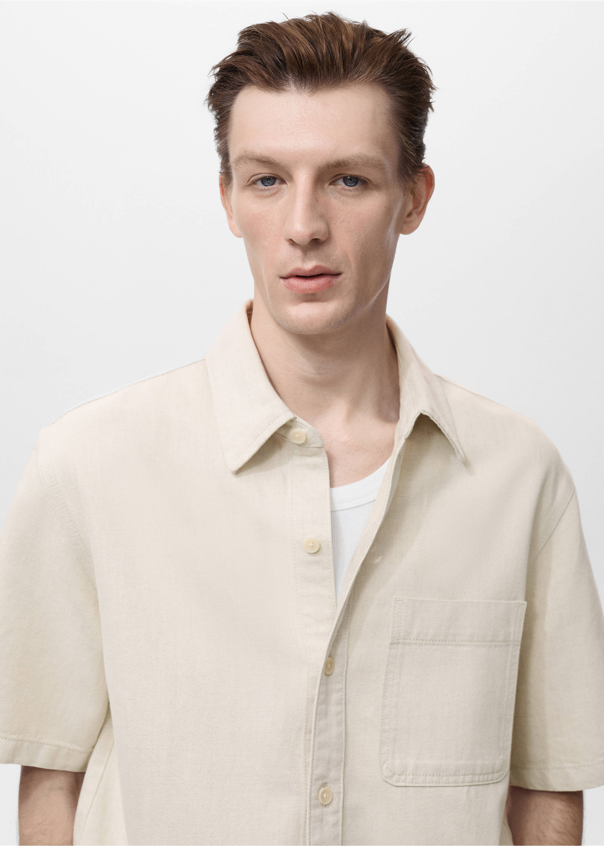 Linen-cotton blend shirt - Details of the article 1, Ecru. Ref: 17042906-00.