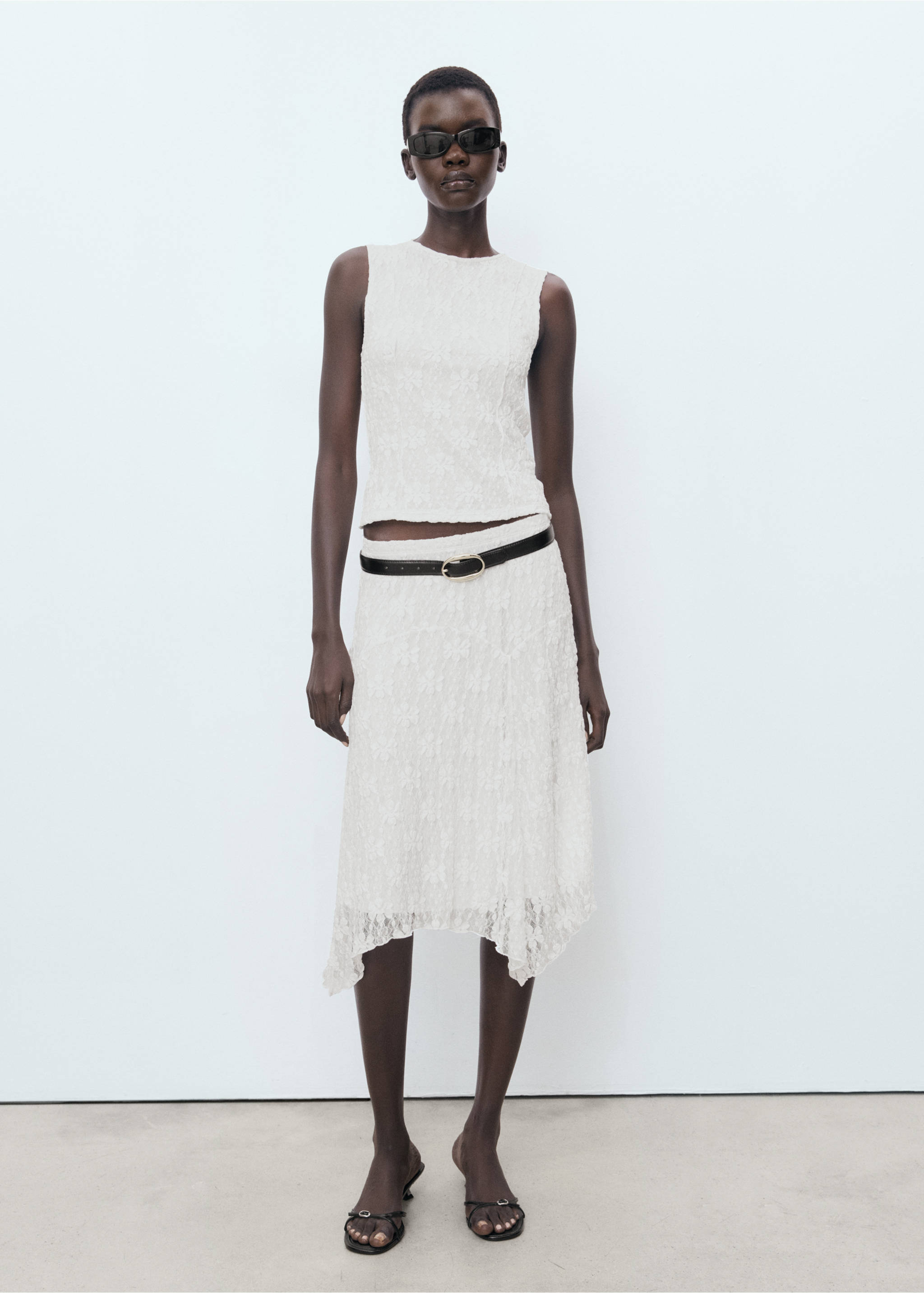 Lace strap T-shirt - General plane, White. Ref: 17042907-00.