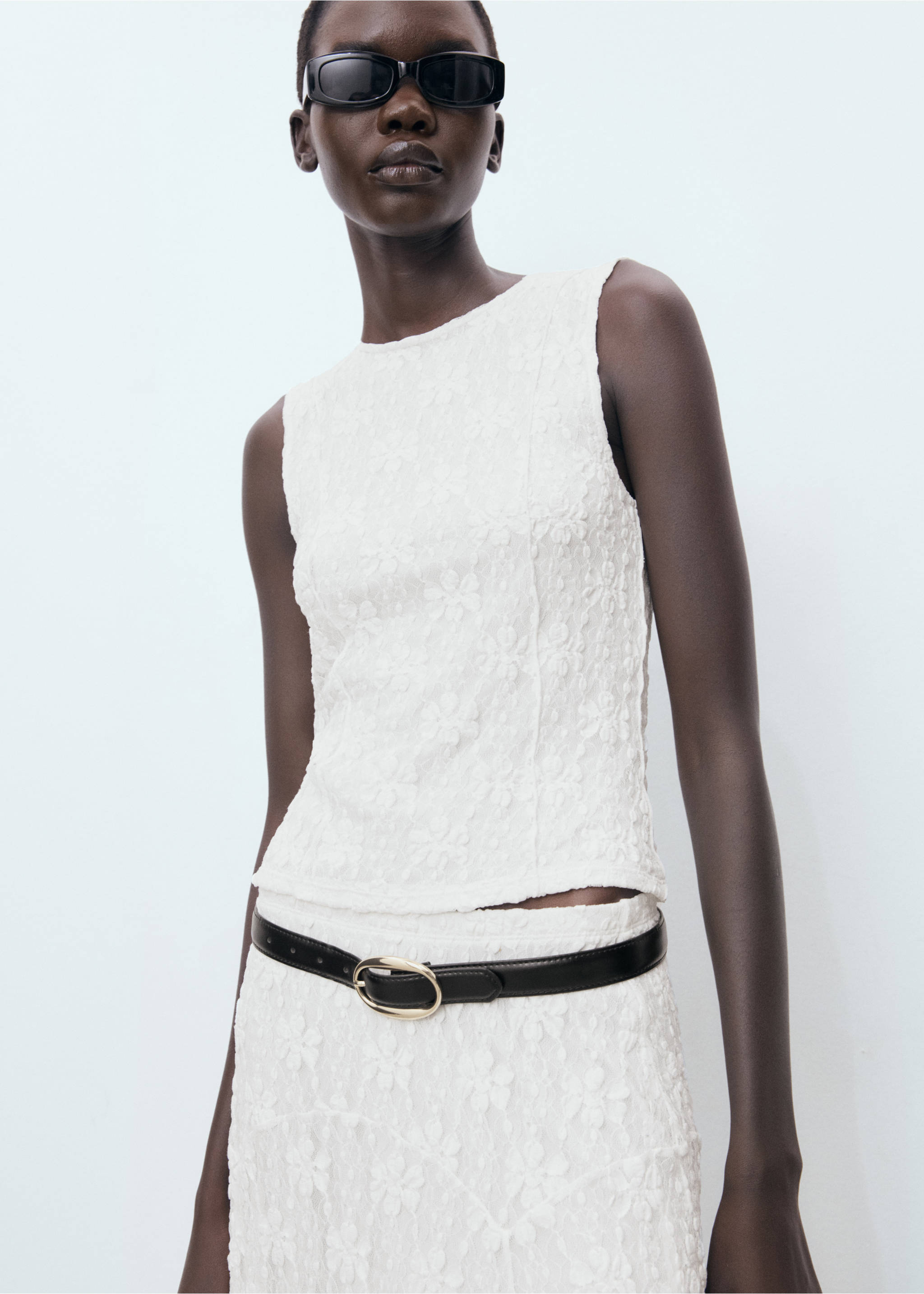 Lace strap T-shirt - Medium plane, White. Ref: 17042907-00.