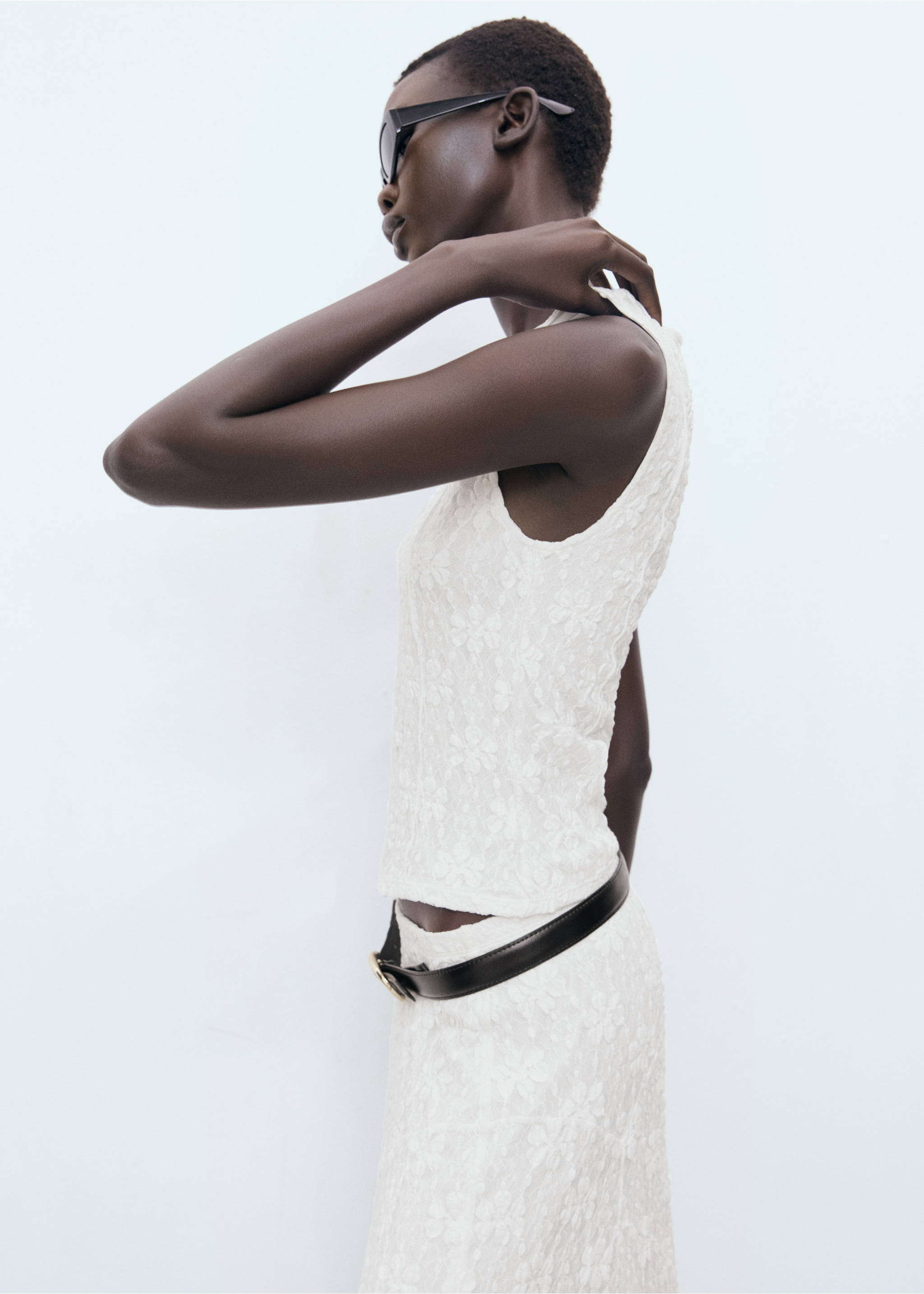 Lace strap T-shirt - Details of the article 1, White. Ref: 17042907-00.