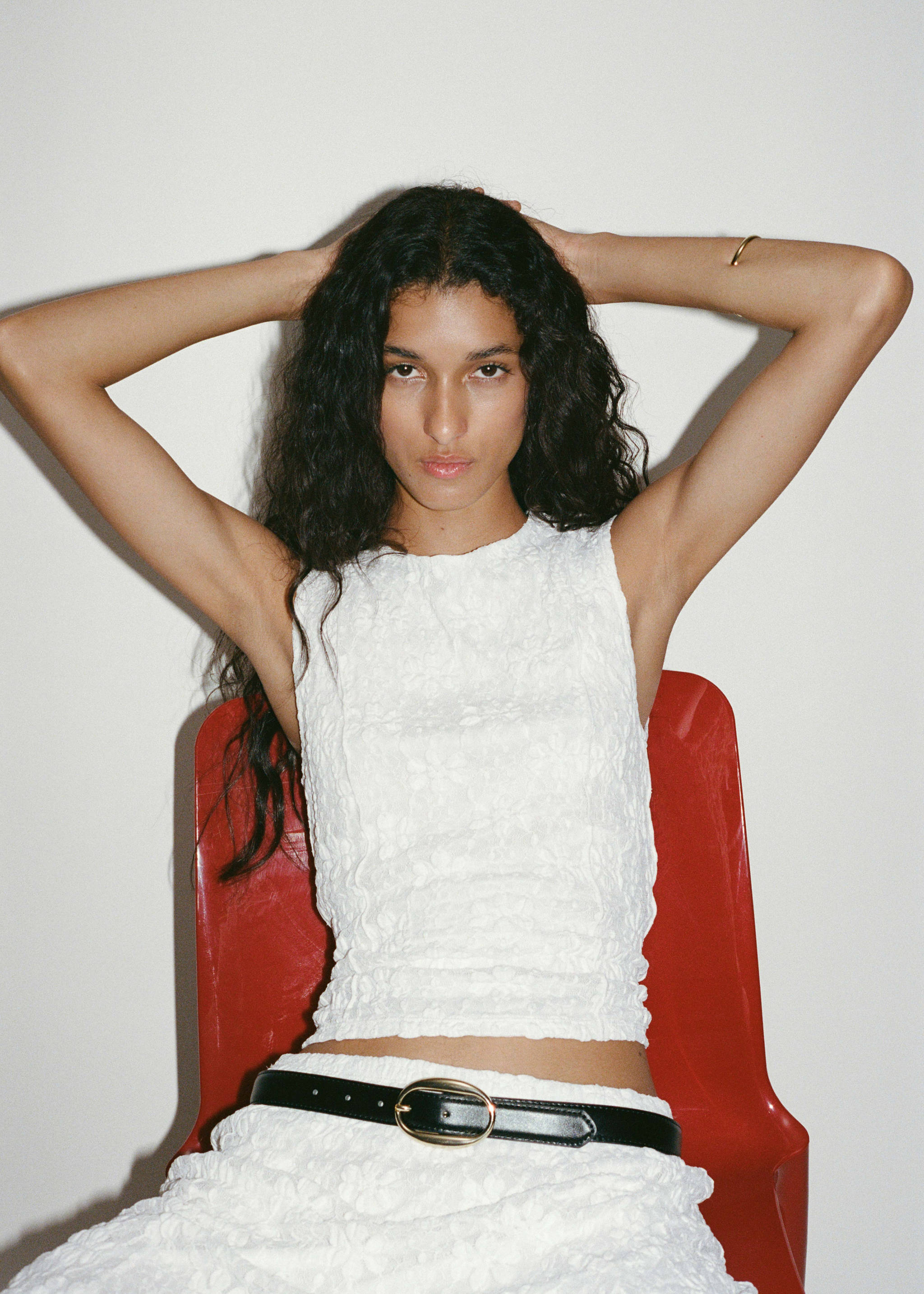 Lace strap T-shirt - Details of the article 7, White. Ref: 17042907-00.