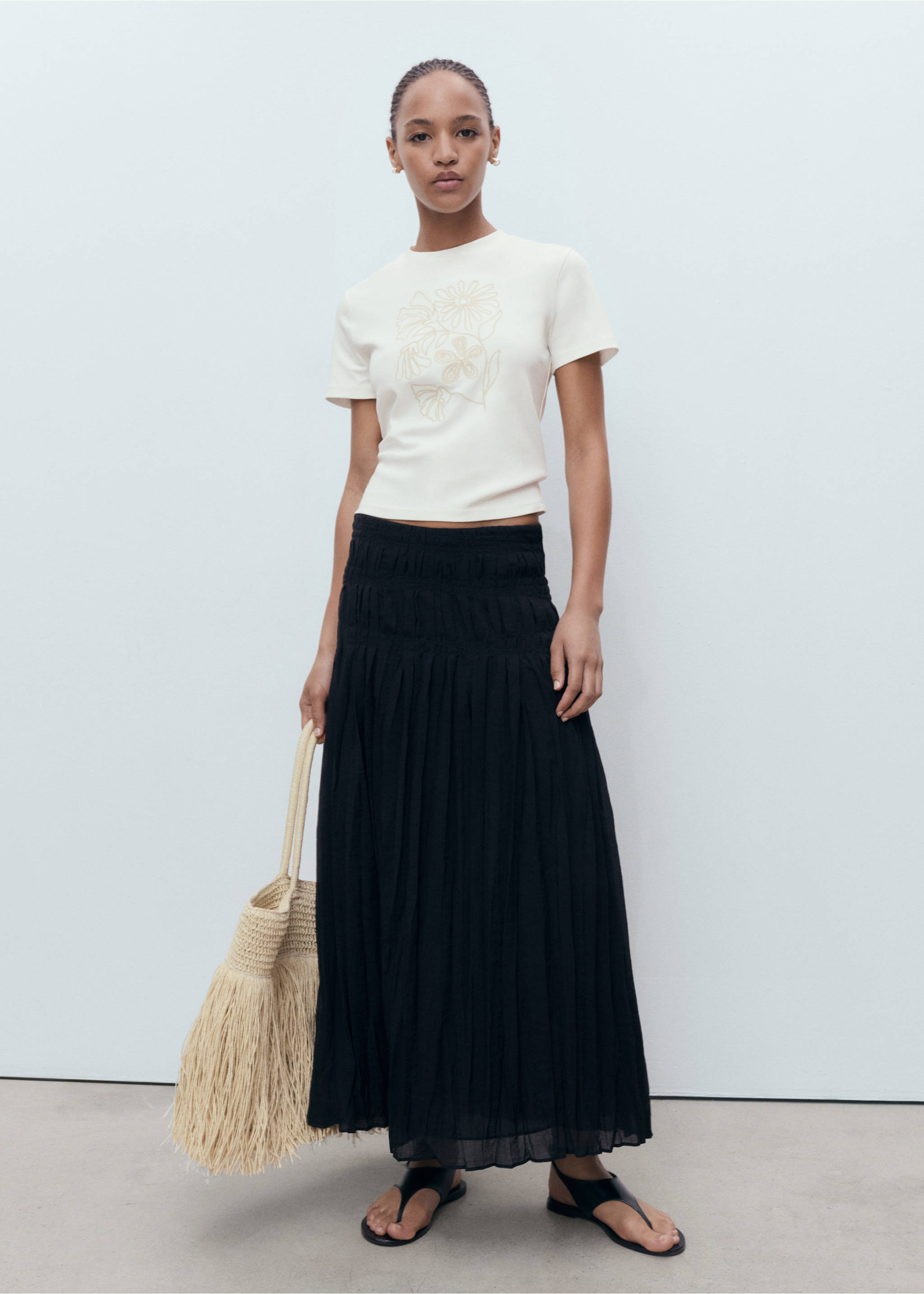 Floral-embroidered cotton t-shirt - General plane, Off White. Ref: 17042908-00.