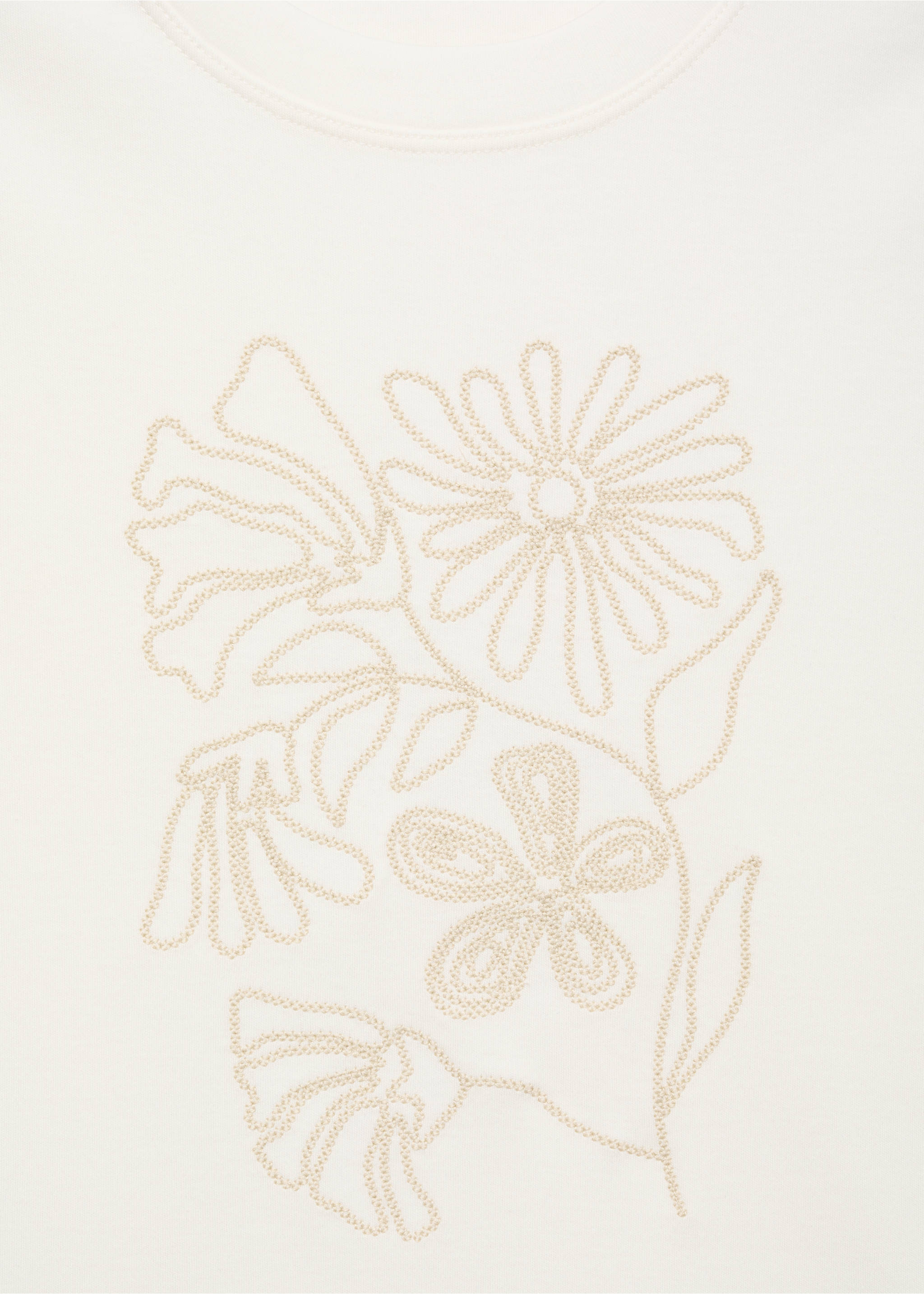 Floral-embroidered cotton t-shirt - Details of the article 8, Off White. Ref: 17042908-00.