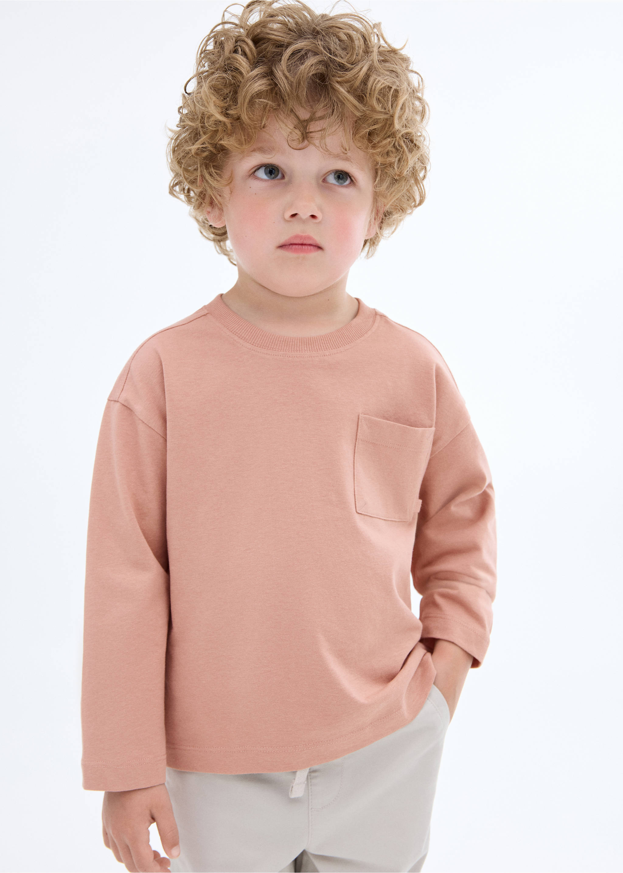 Pocket cotton T-shirt - Medium plane, Pale Pink. Ref: 17042909-00.
