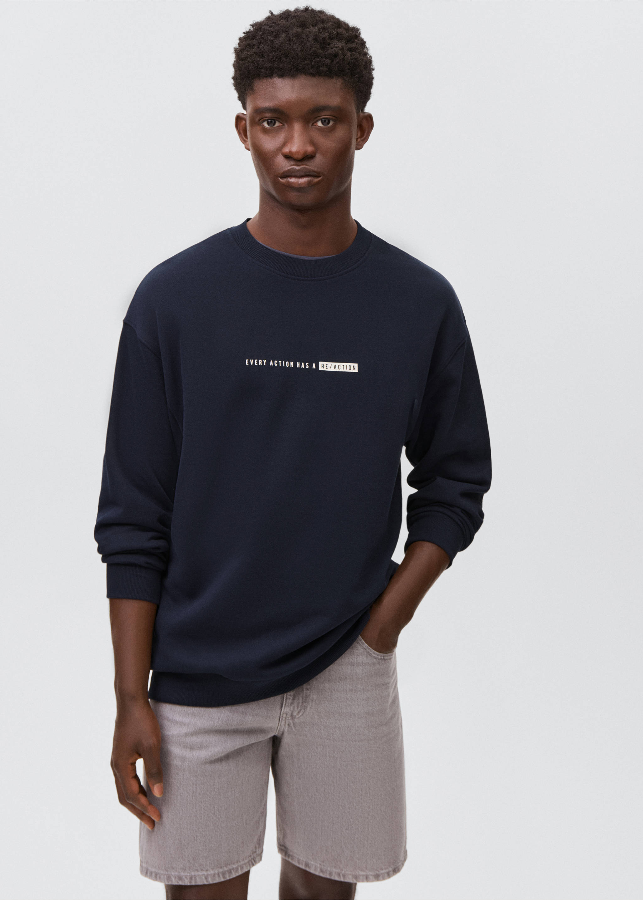 Gemustertes Baumwoll-Sweatshirt - Mittlere Ansicht, Marineblau. Ref: 17042912-00.