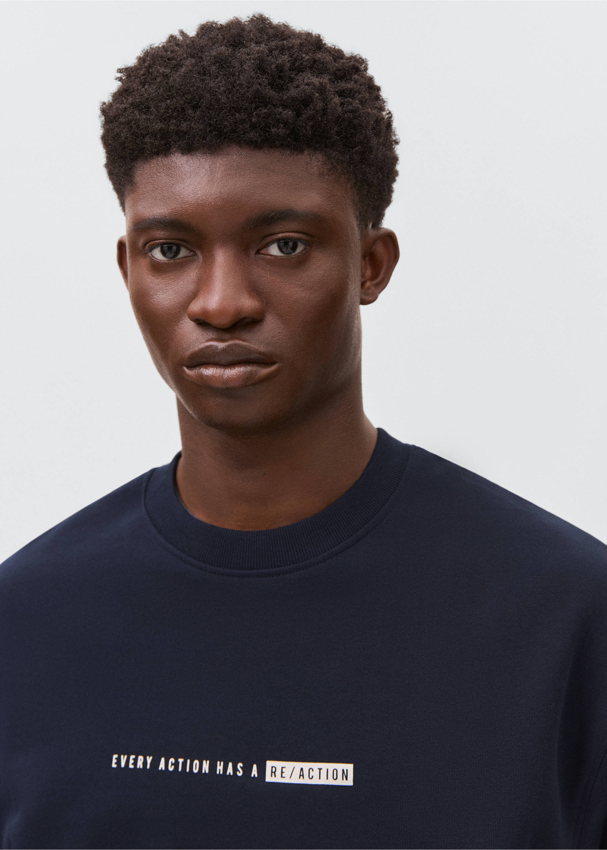 Gemustertes Baumwoll-Sweatshirt - Detail des Artikels 1, Marineblau. Ref: 17042912-00.