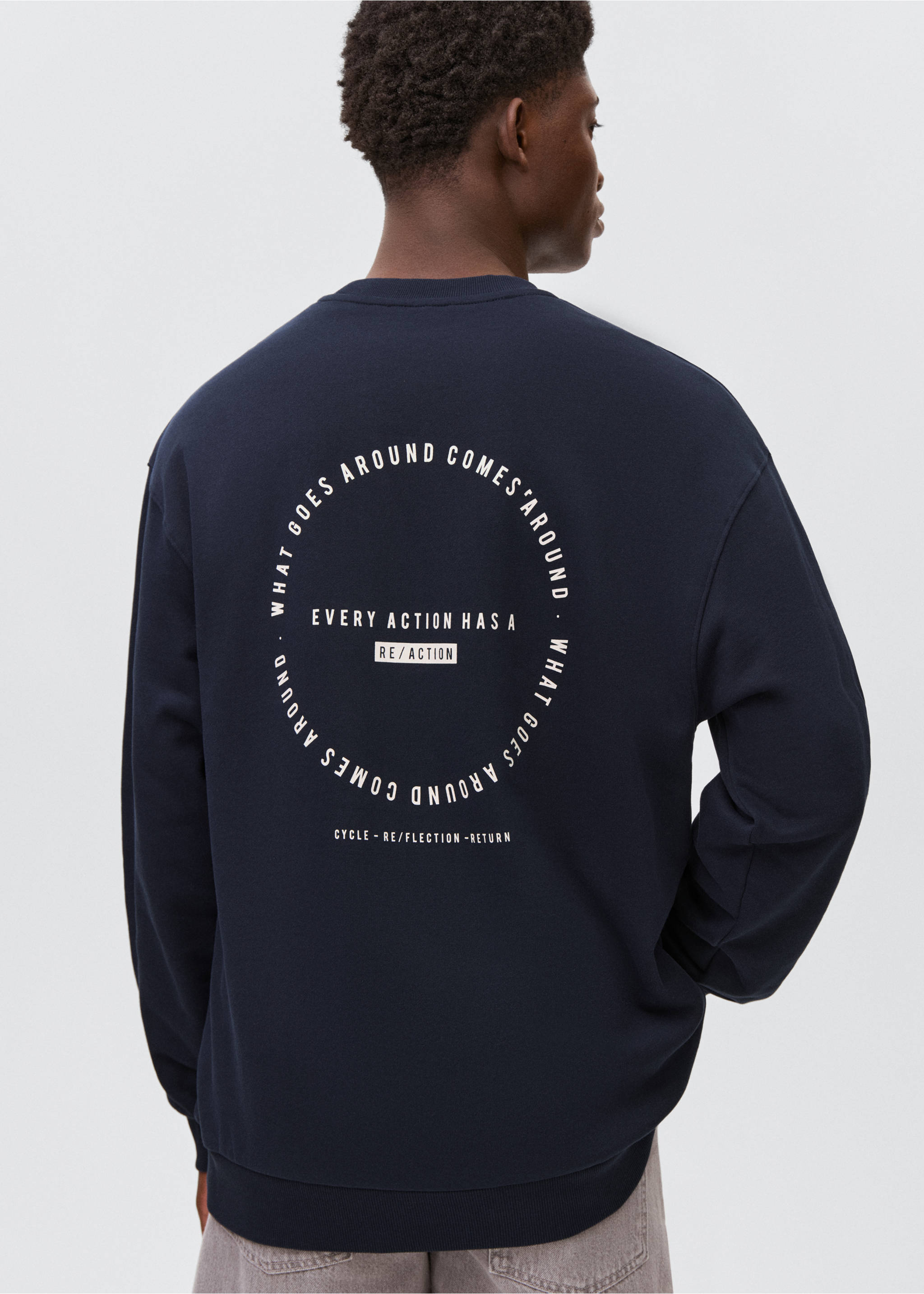 Gemustertes Baumwoll-Sweatshirt - Detail des Artikels 3, Marineblau. Ref: 17042912-00.