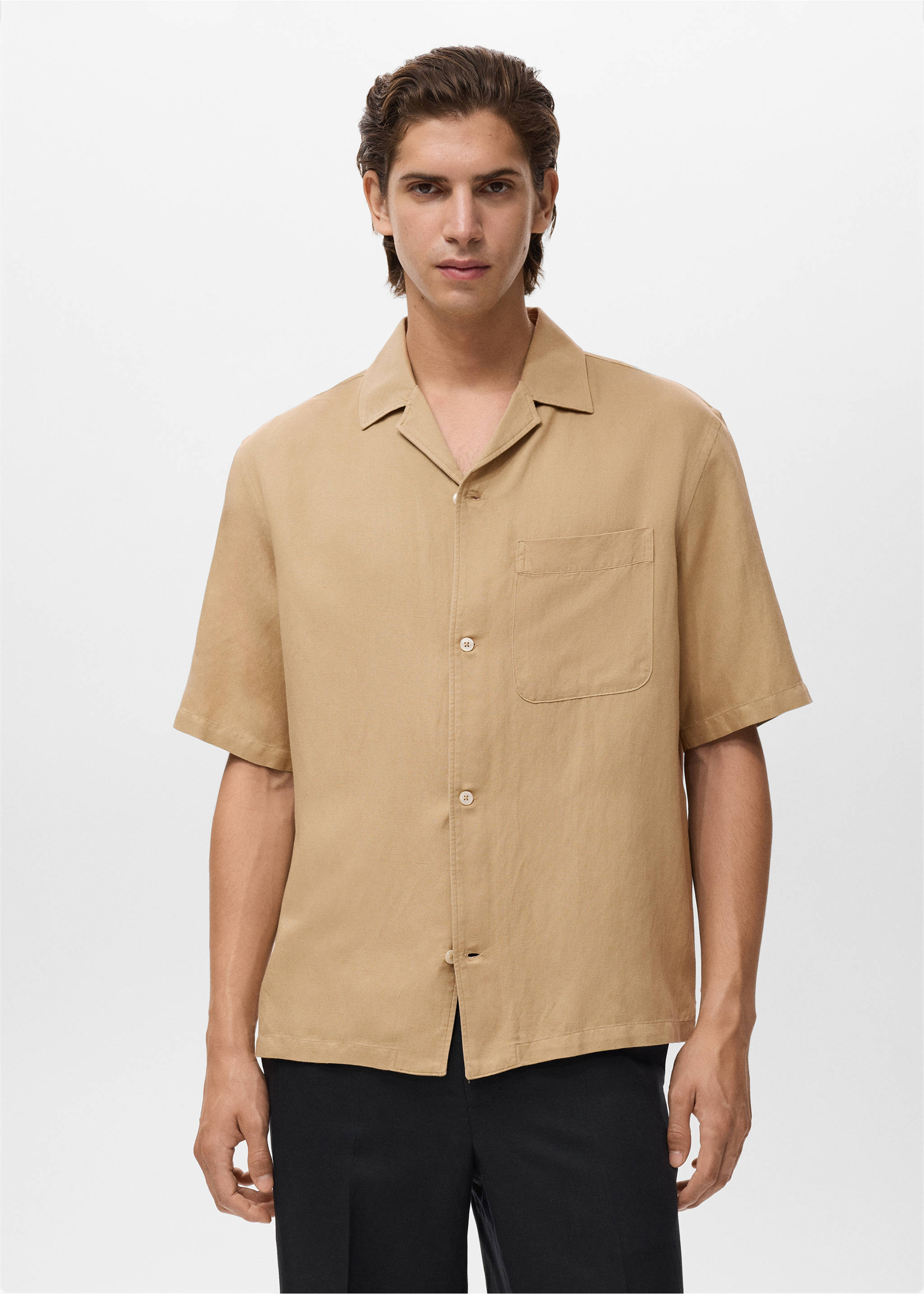 Regular-fit linen blend shirt - Medium plane, Beige. Ref: 17042913-00.