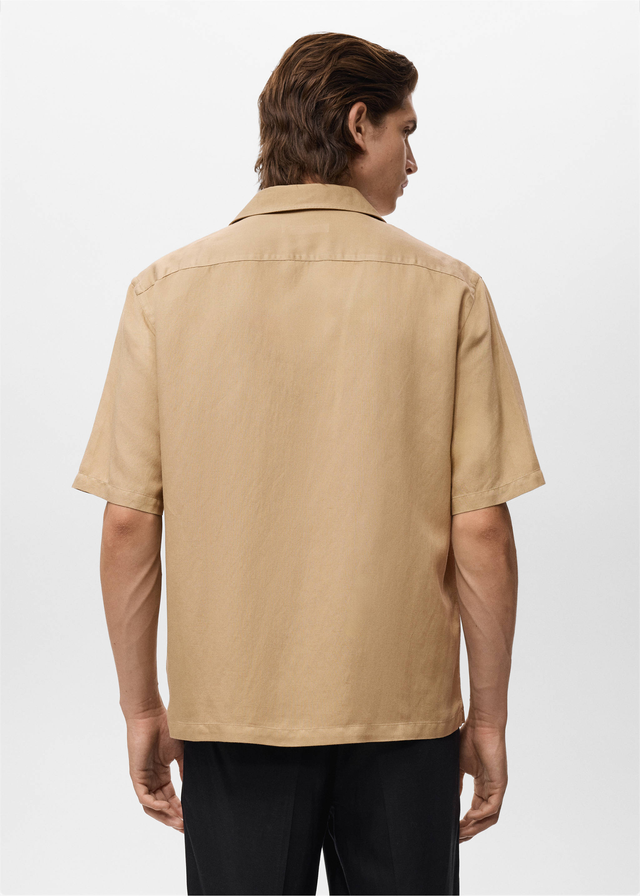 Regular-fit linen blend shirt - Reverse of the article, Beige. Ref: 17042913-00.