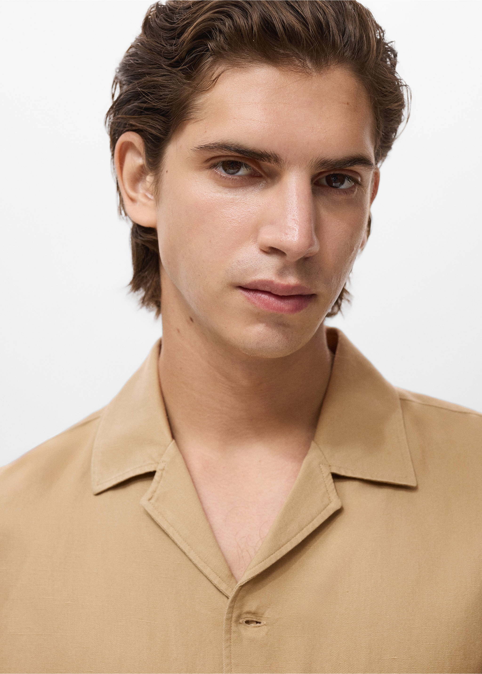 Regular-fit linen blend shirt - Details of the article 1, Beige. Ref: 17042913-00.