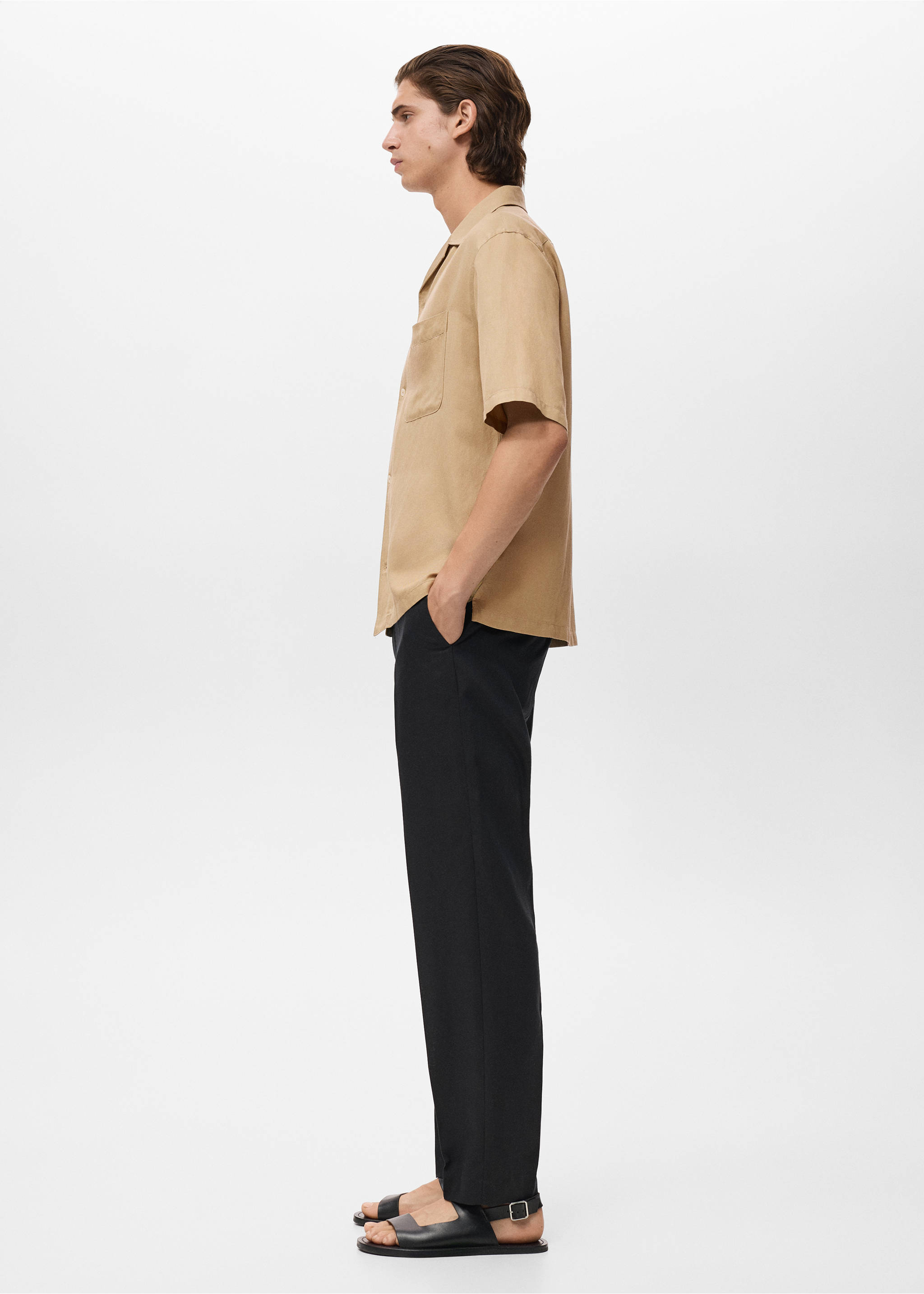 Regular-fit linen blend shirt - Details of the article 2, Beige. Ref: 17042913-00.