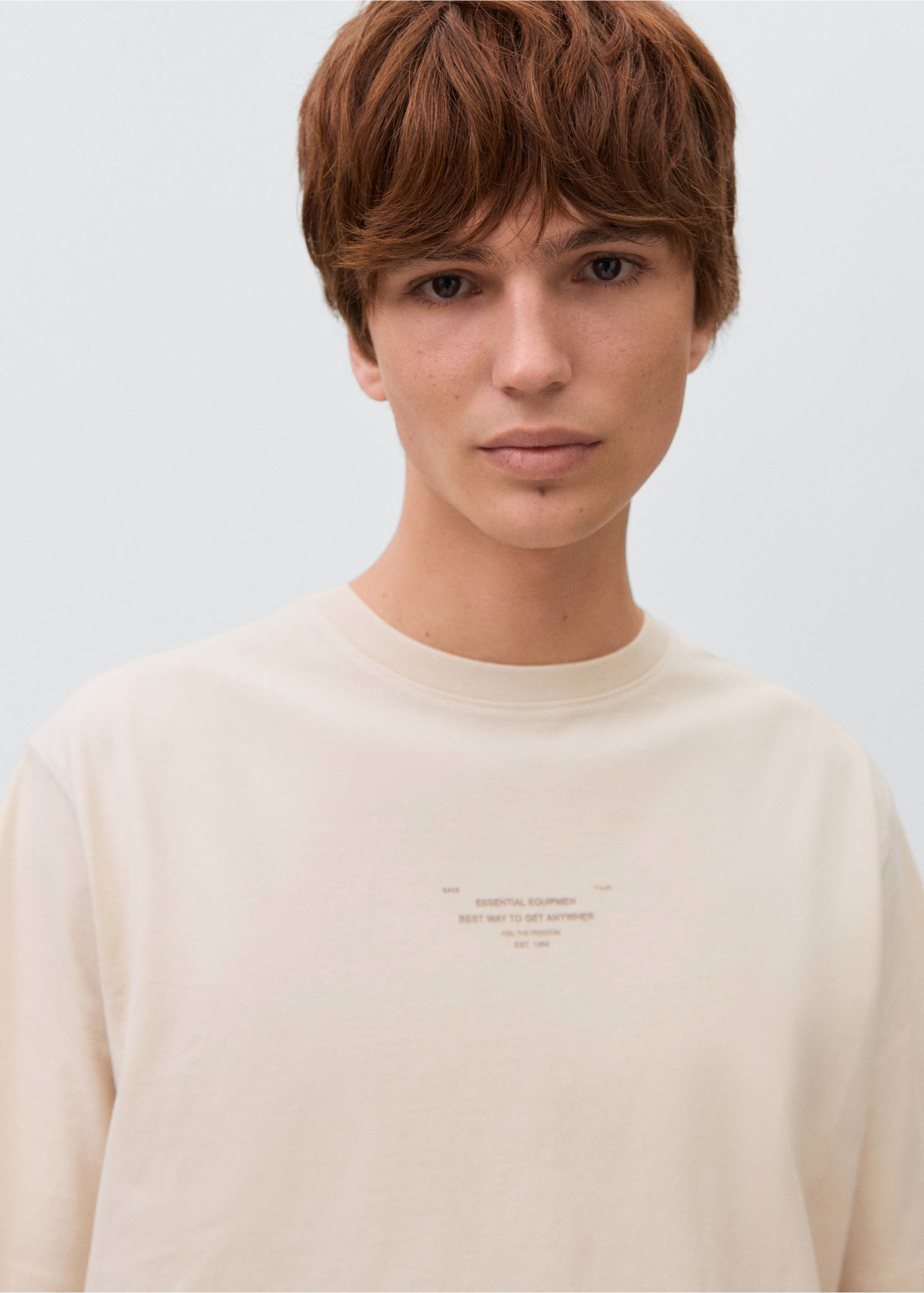 Printed cotton-blend t-shirt - Details of the article 1, Sand. Ref: 17042914-00.