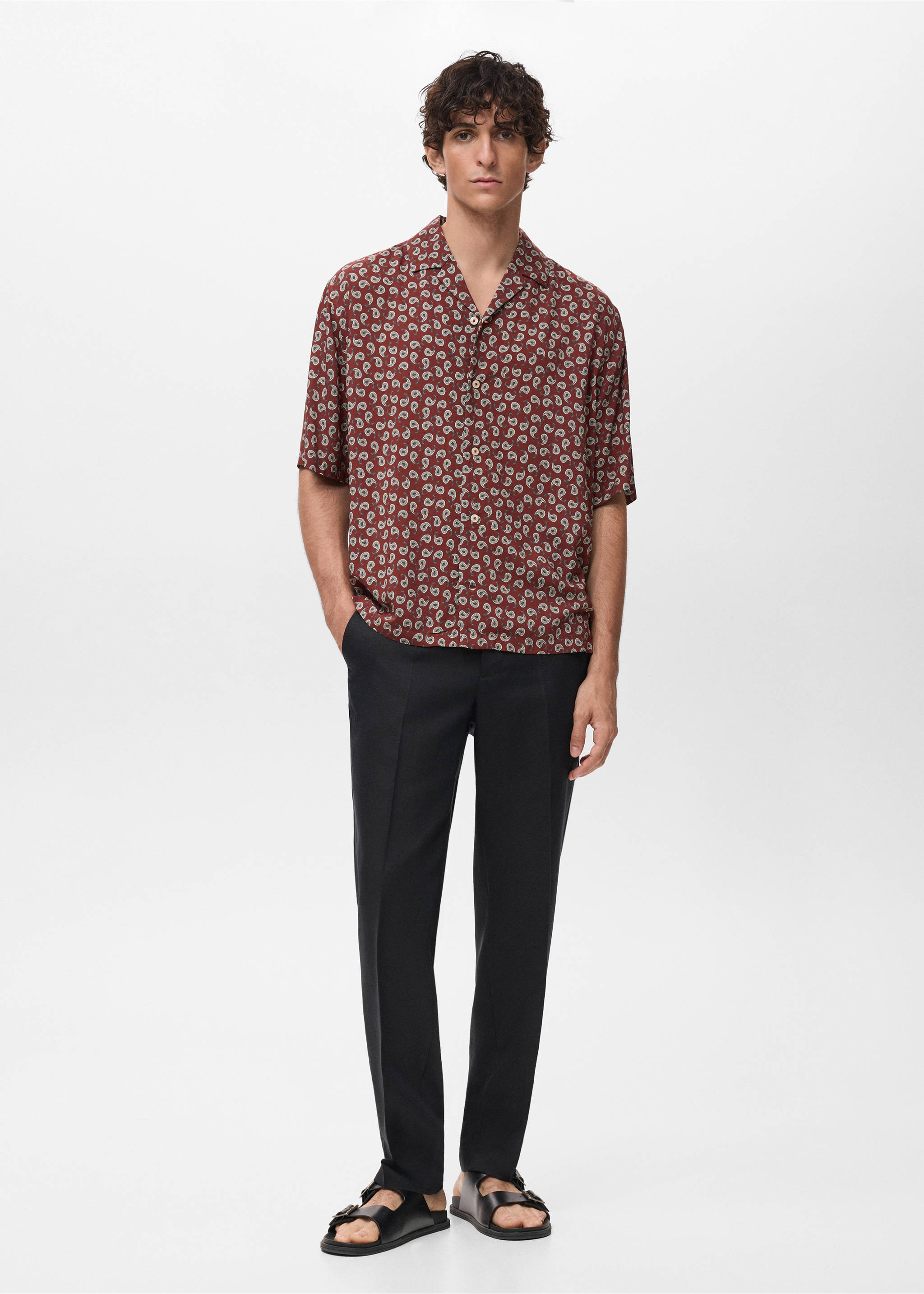 Printed fluid regular-fit shirt - General plane, Cherry. Ref: 17042929-00.