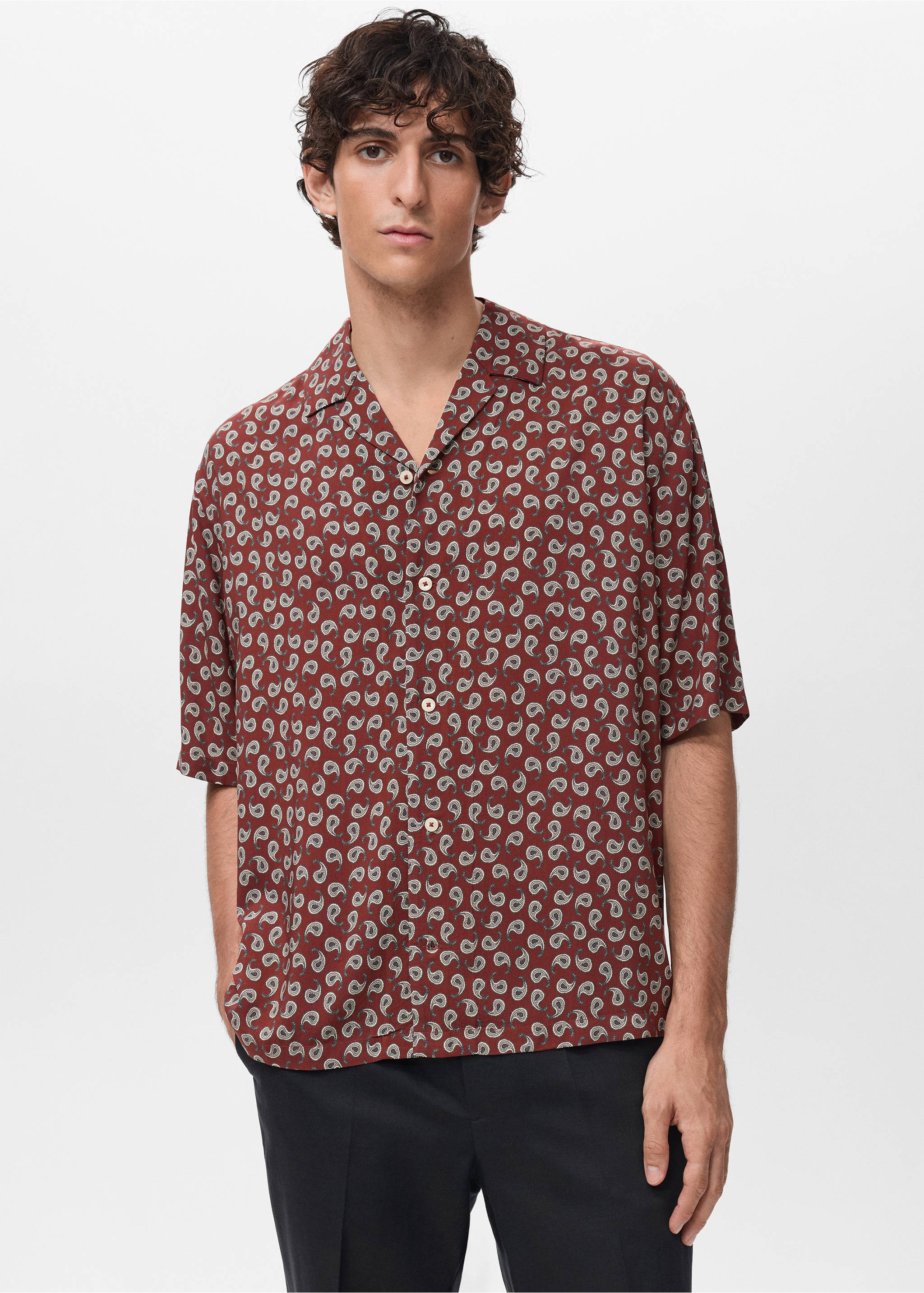 Printed fluid regular-fit shirt - Medium plane, Cherry. Ref: 17042929-00.