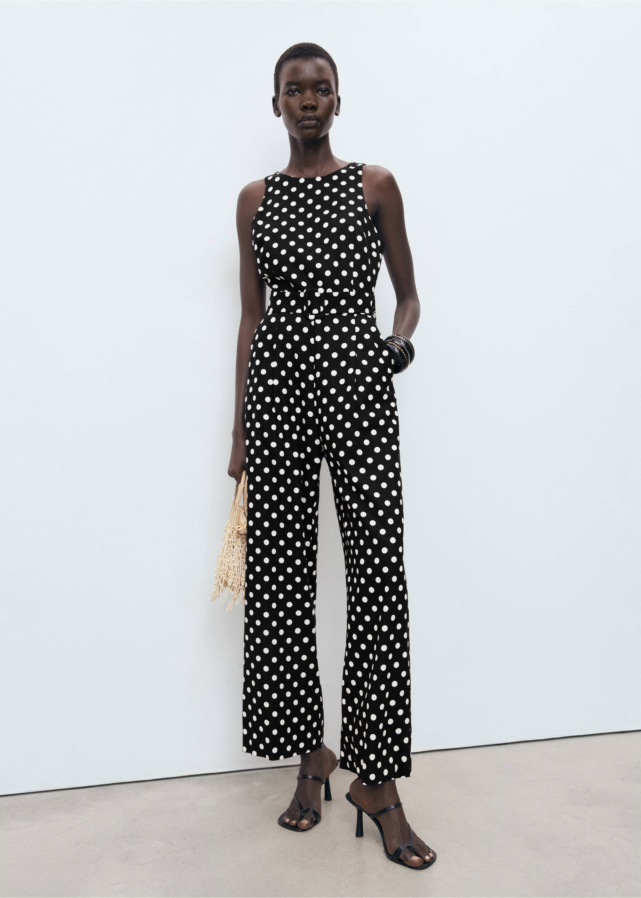 Polka-dot belt jumpsuit - General plane, Black. Ref: 17042930-00.