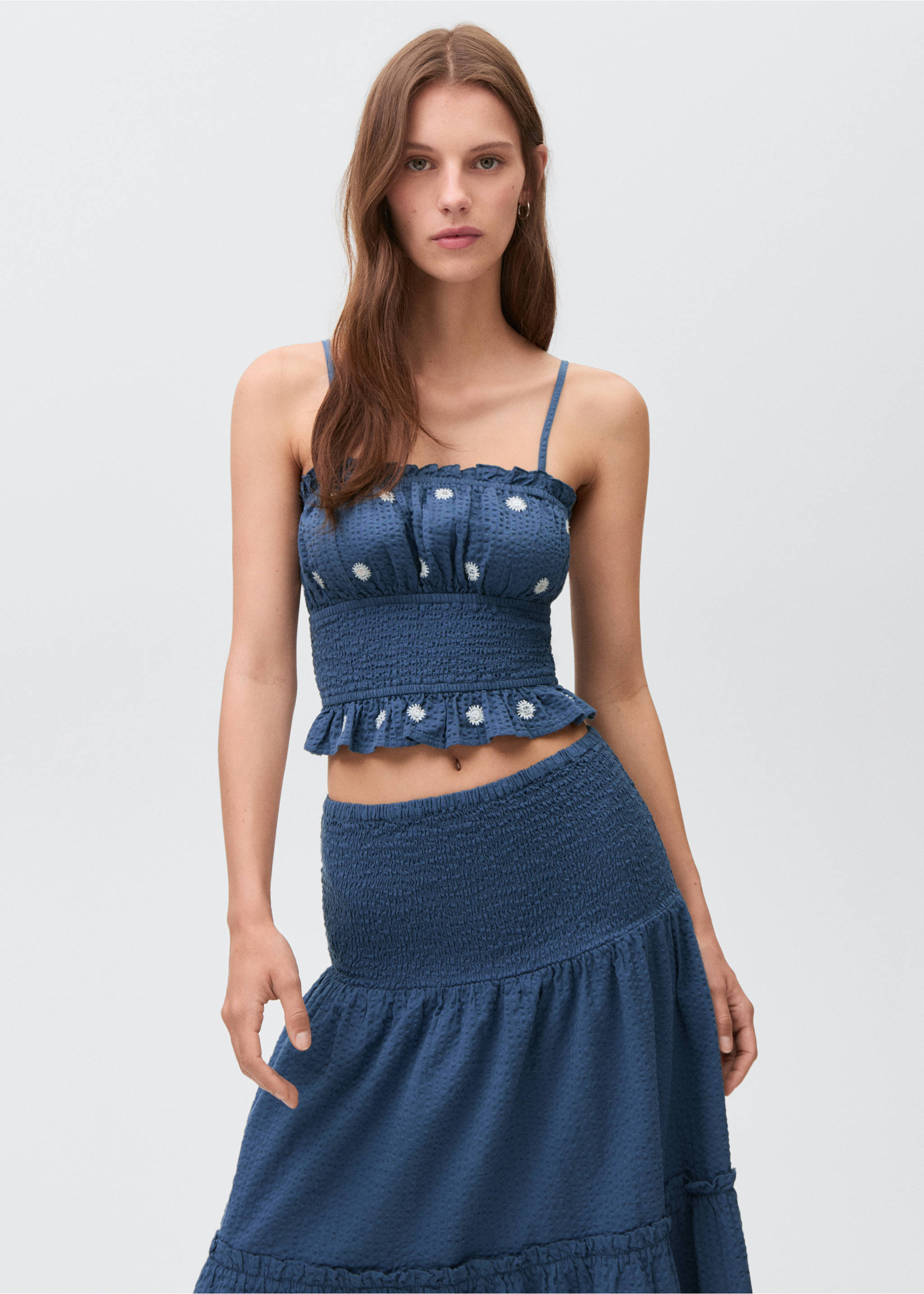 Mirror-embroidered top - Medium plane, Navy. Ref: 17043276-00.