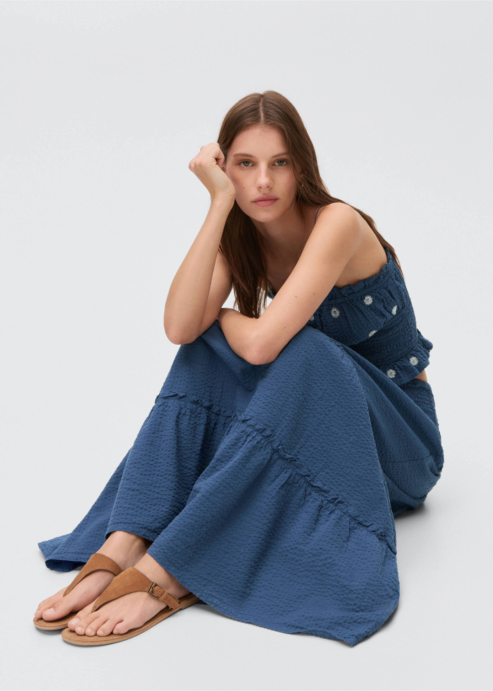 Mirror-embroidered top - Details of the article 2, Navy. Ref: 17043276-00.