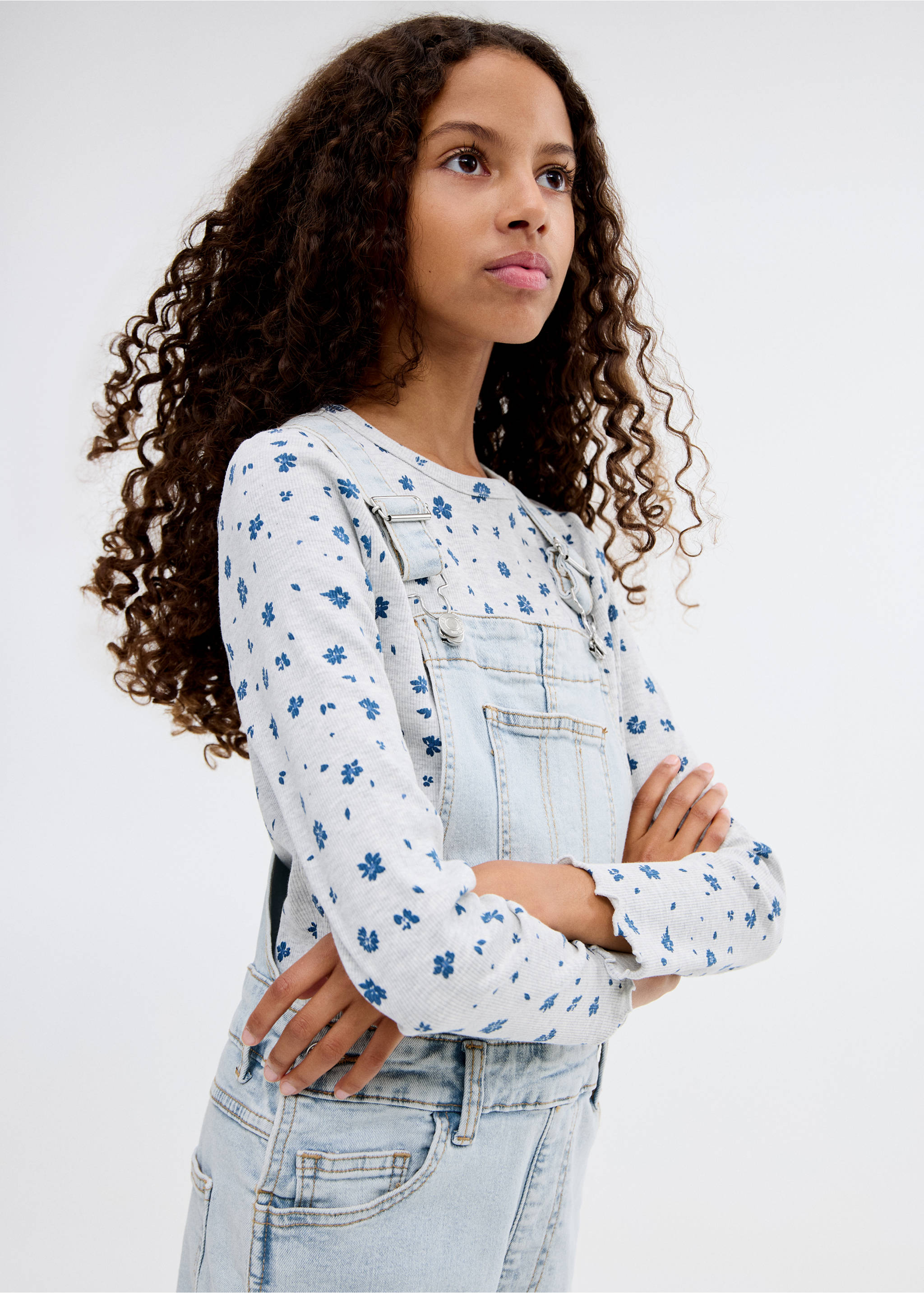 Jardineiras de ganga de algodão - Pormenor do artigo 1, Azul-claro. Ref: 17043284-00.