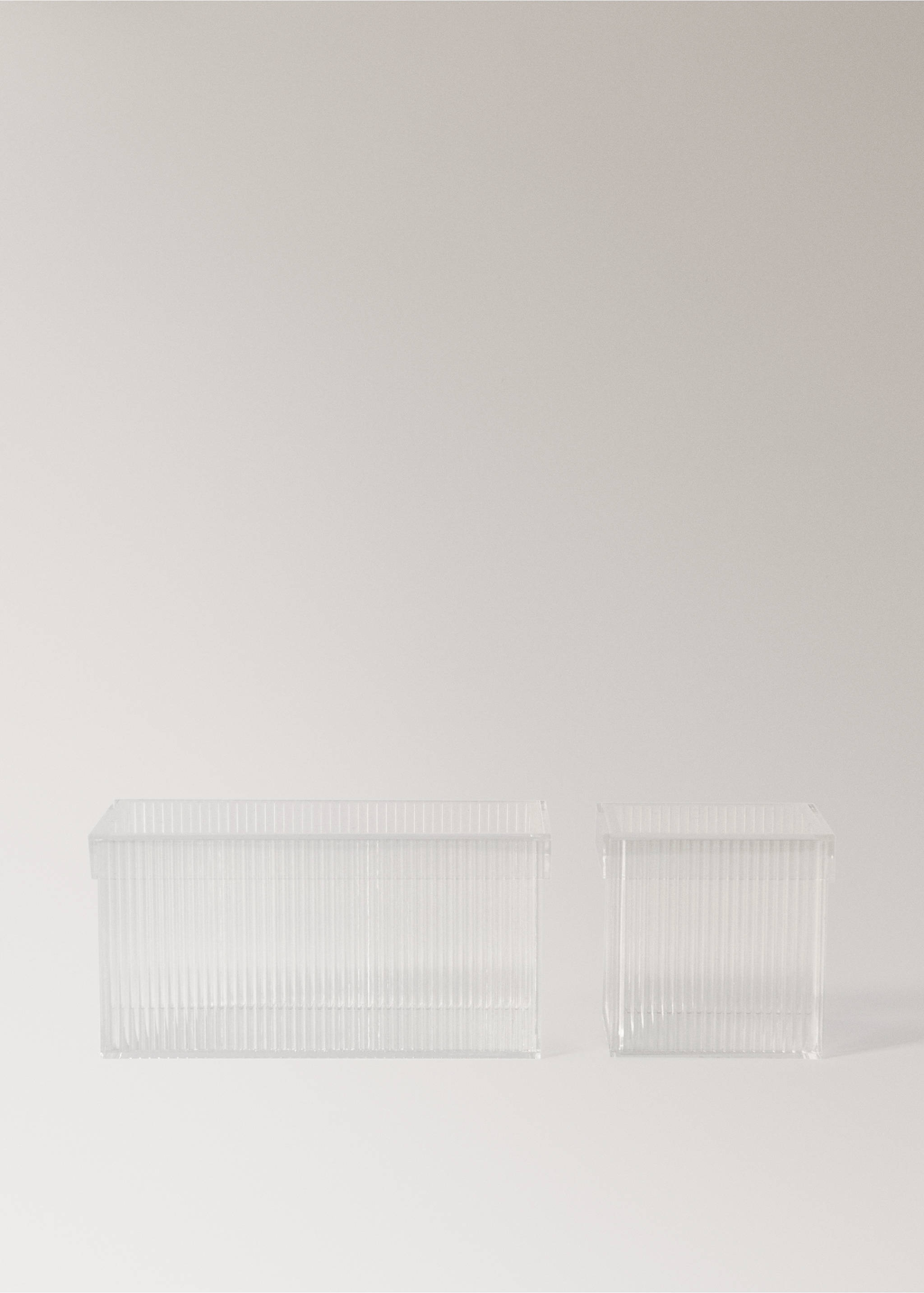 Two transparent ribbed acrylic storage boxes with matching lids., Black. Ref: 17043312-00.