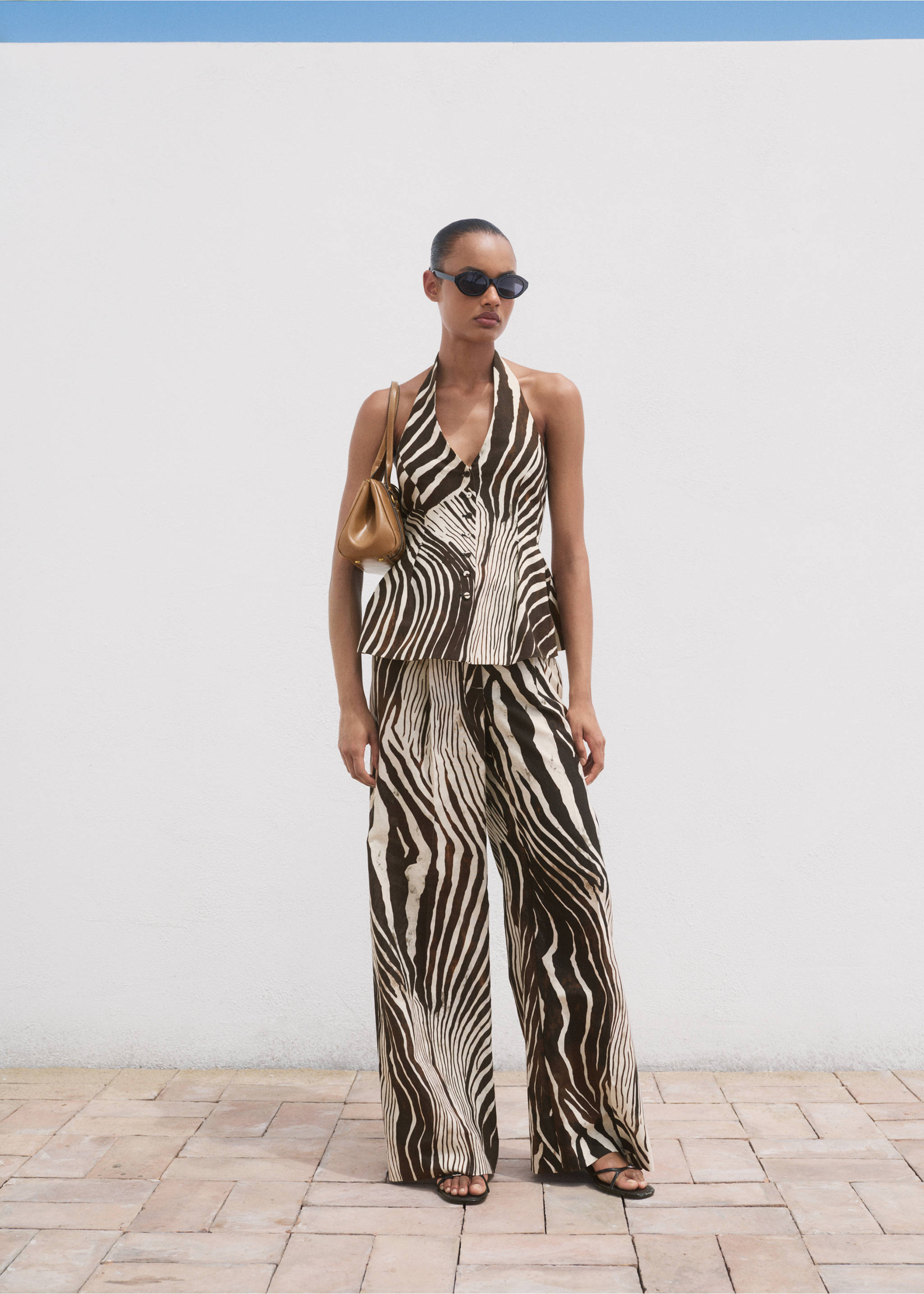 Zebra-print linen trousers - General plane, Chocolate. Ref: 17043333-00.