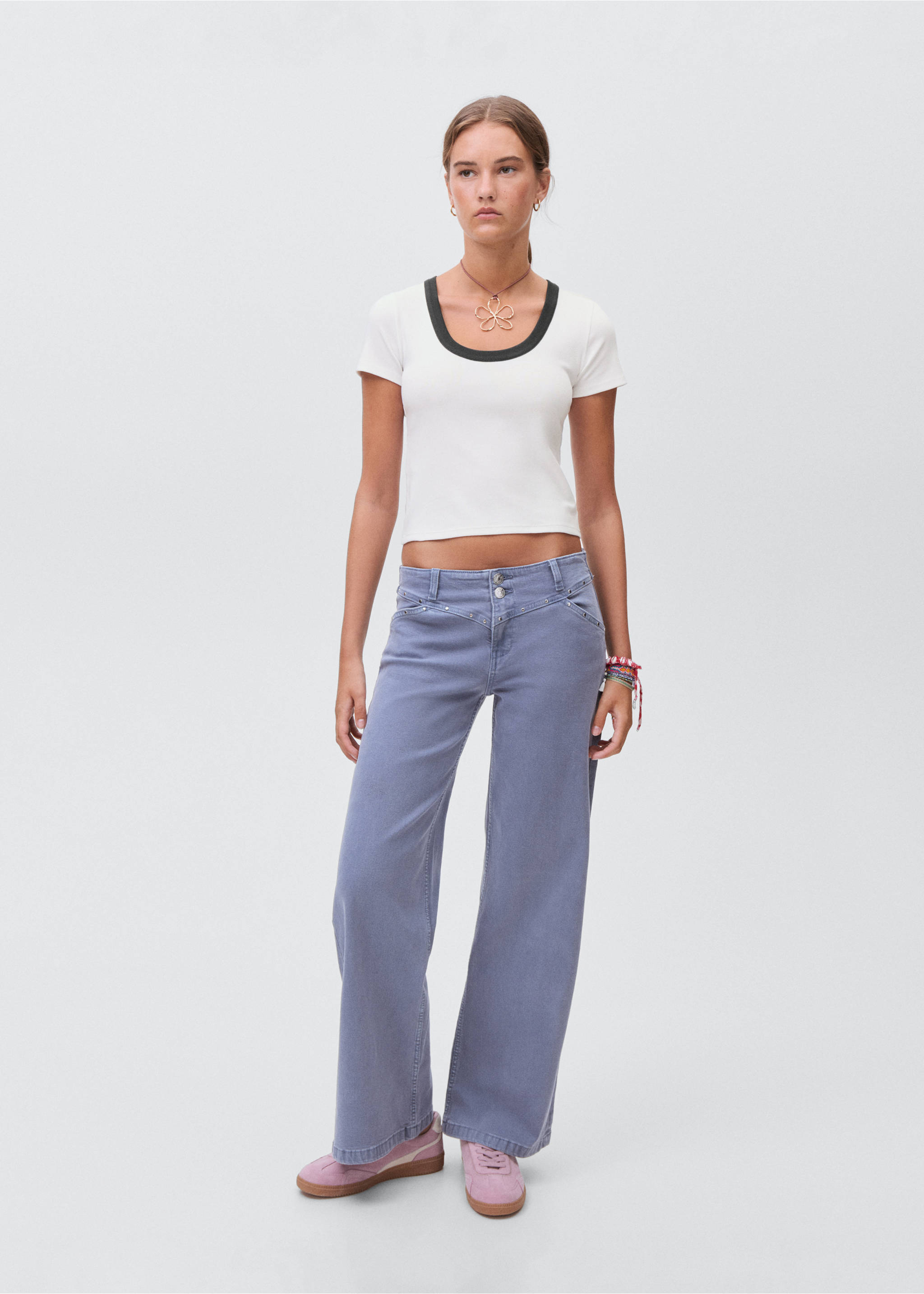 Contrasting collar cotton t-shirt - General plane, Off White. Ref: 17043335-00.