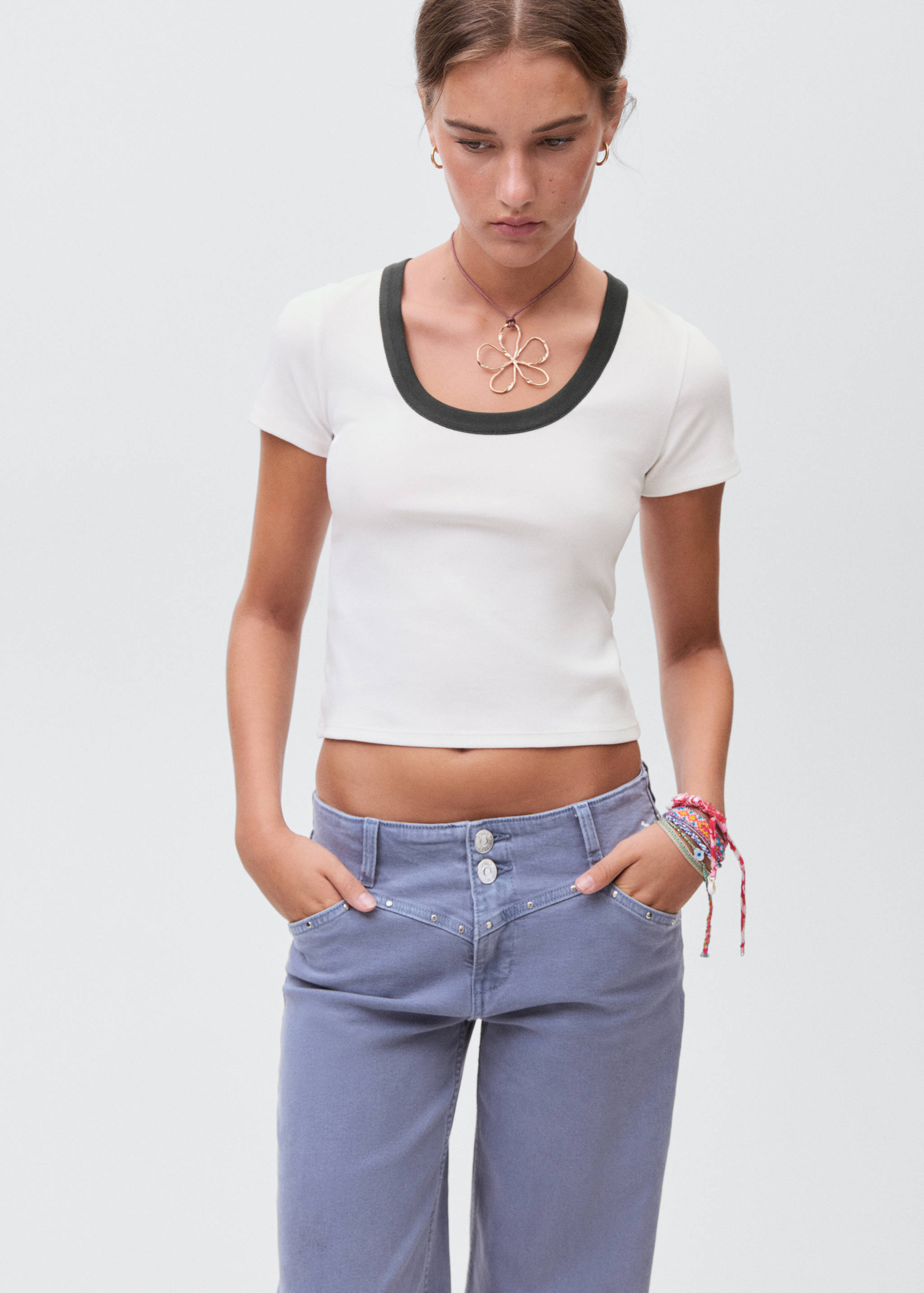 Contrasting collar cotton t-shirt - Medium plane