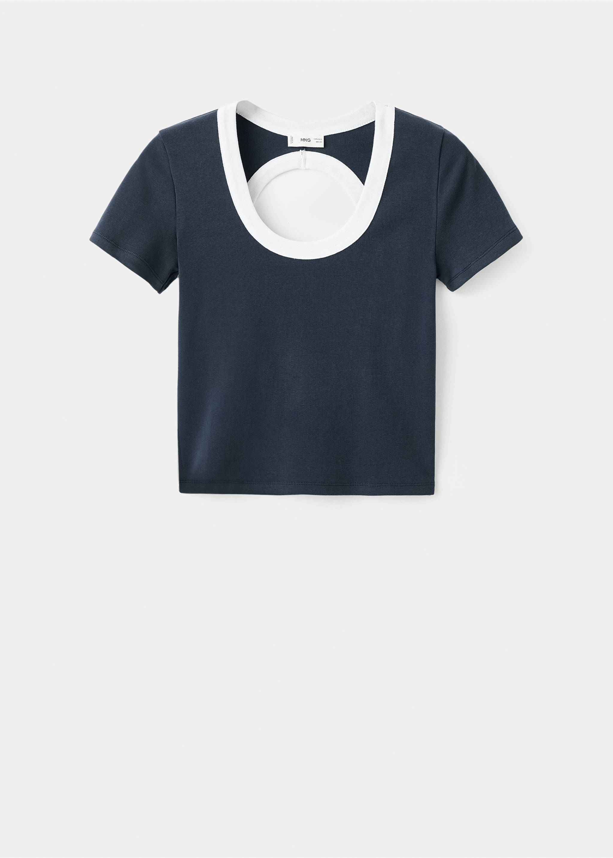 Contrasting collar cotton t-shirt - Article without model, Navy. Ref: 17043335-00.