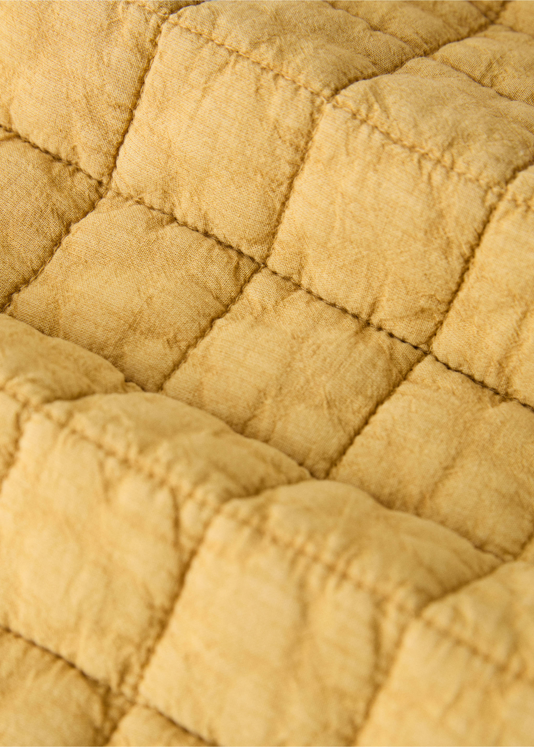Washed cotton check bedspread for cot - Details of the article 2, Mustard. Ref: 17043827-00.