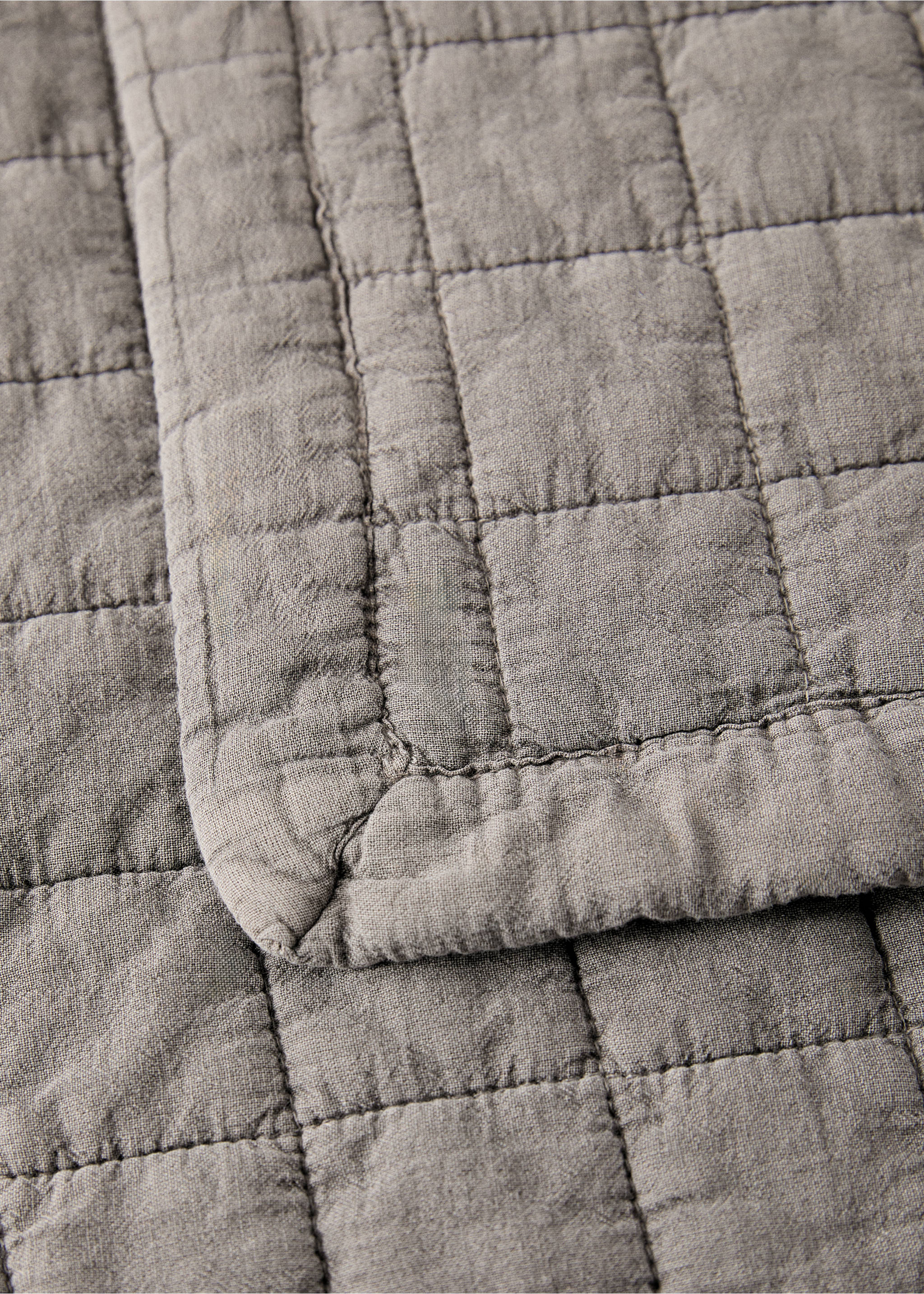 Washed cotton check bedspread for cot - Details of the article 2, Medium Brown. Ref: 17043827-00.