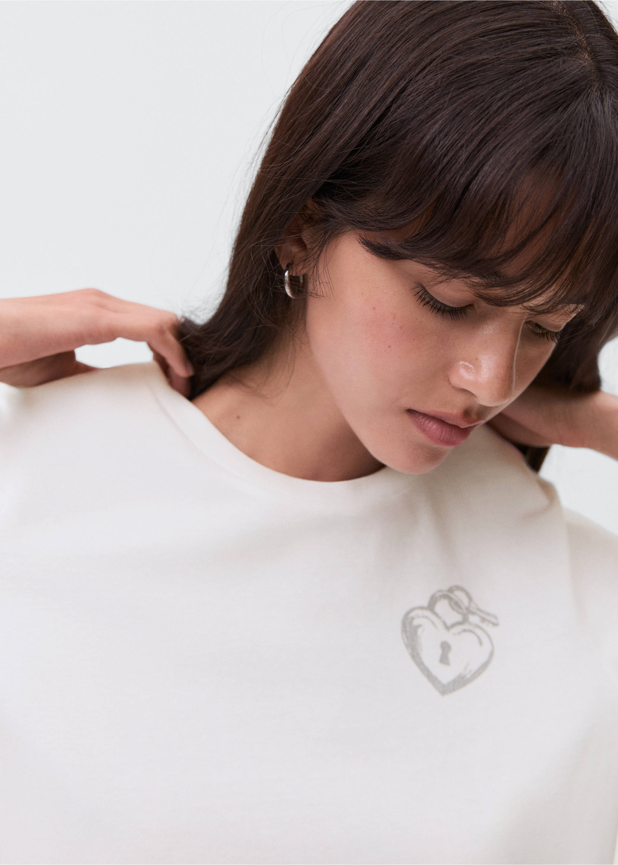 Cotton heart t-shirt - Details of the article 1, Off White. Ref: 17044073-00.