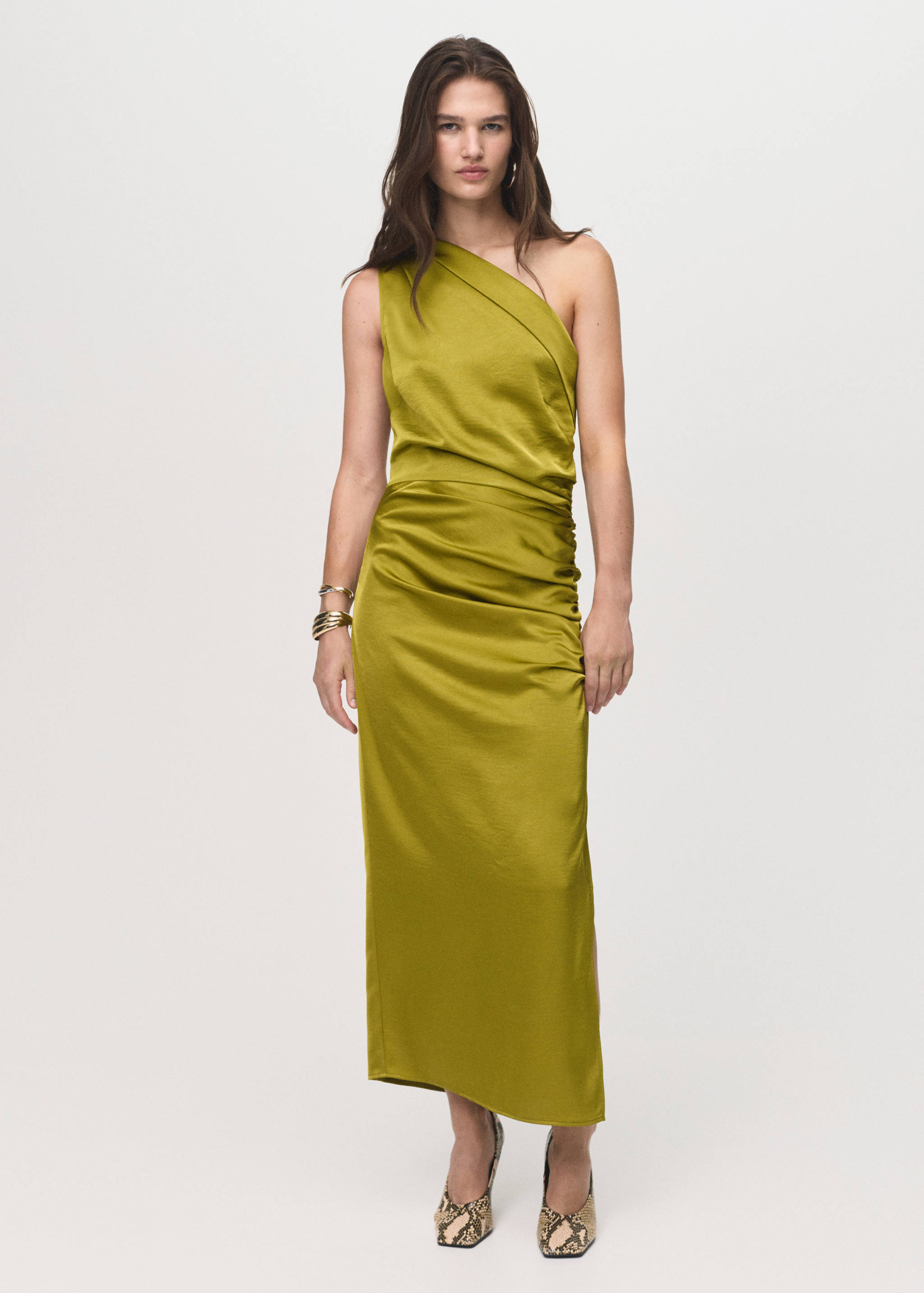 Asymmetrical satin dress with side slits - General plane