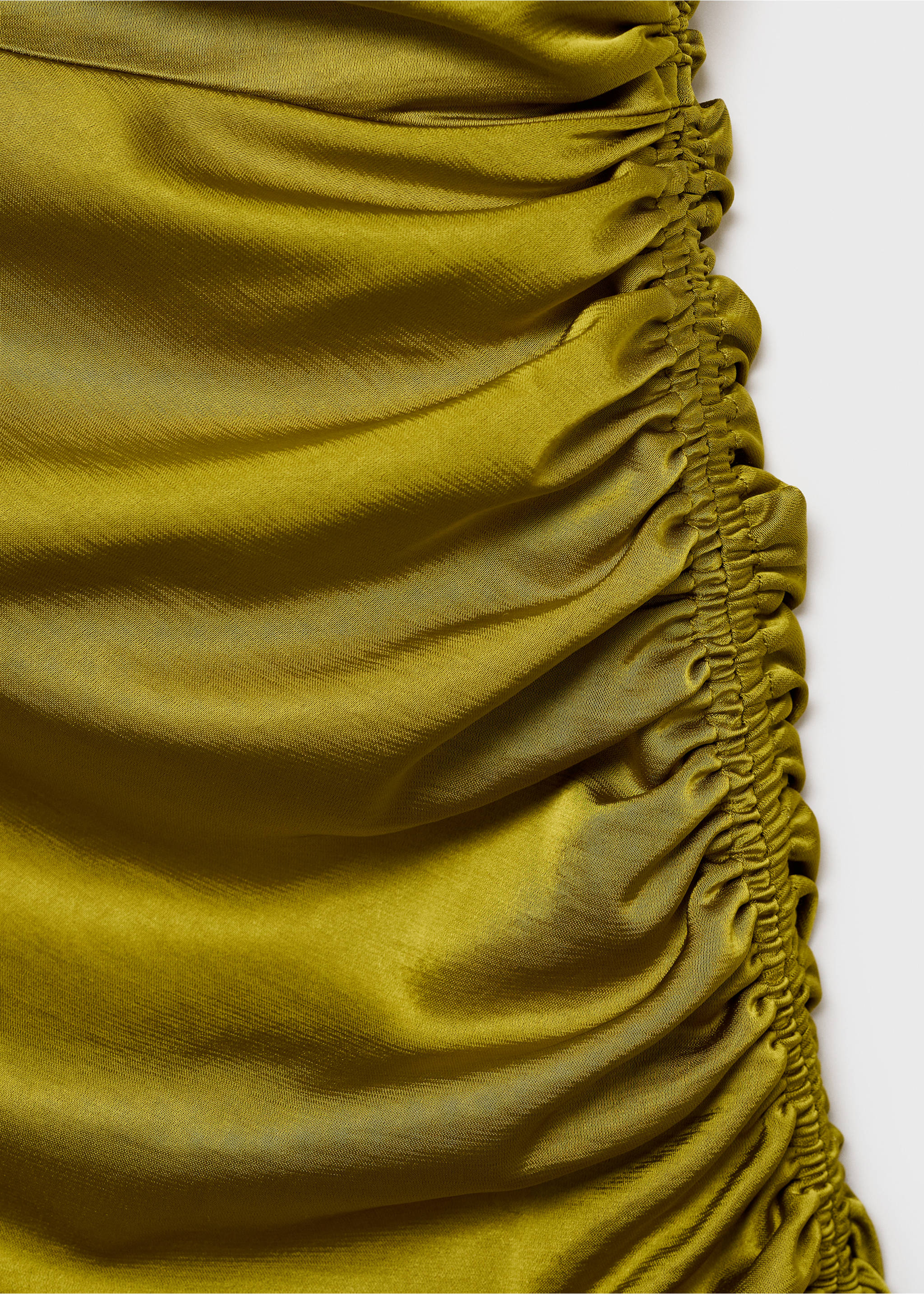 Asymmetrical satin dress with side slits - Details of the article 8, Olive Green. Ref: 17044078-00.