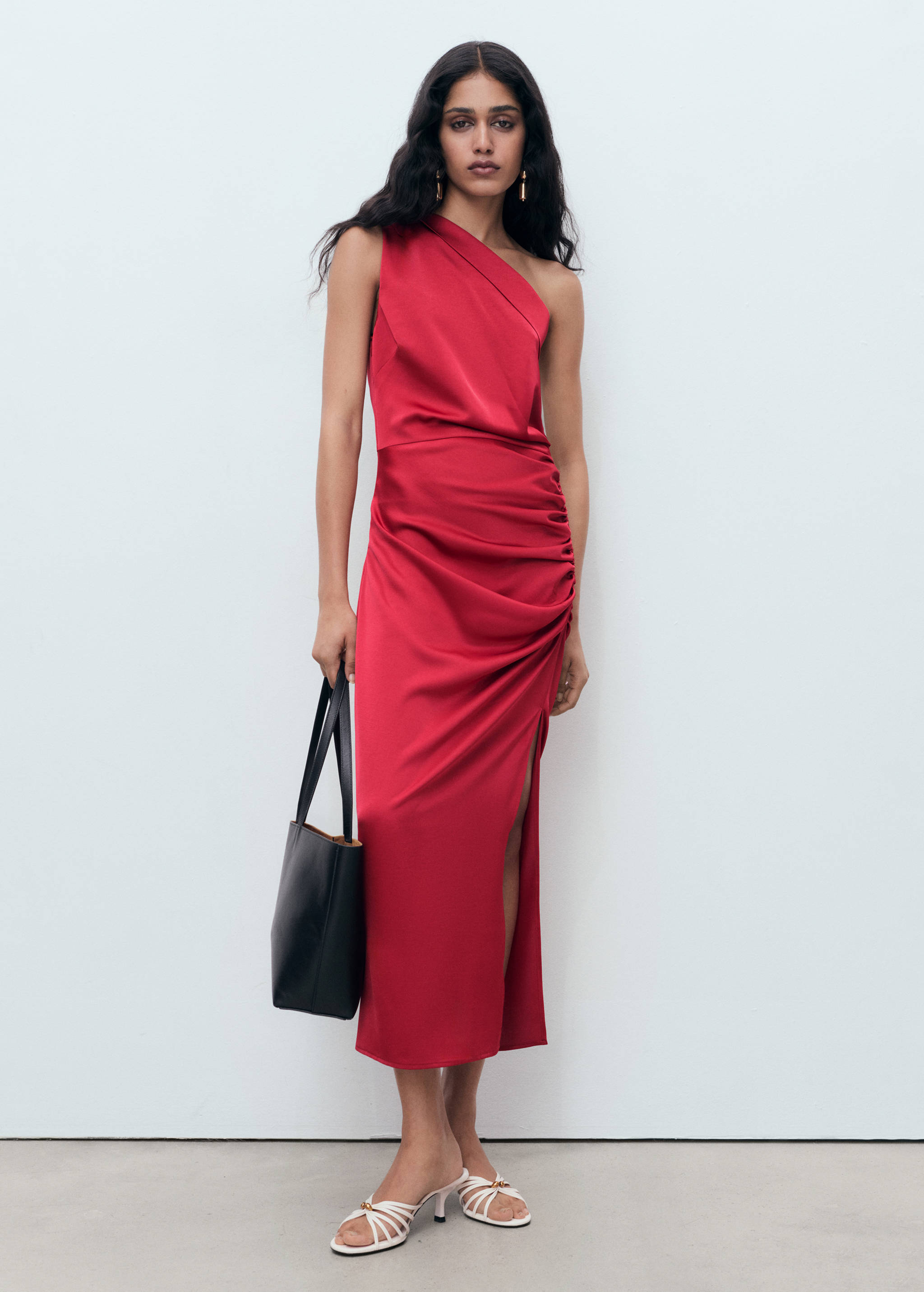 Asymmetrical satin dress with side slits - General plane