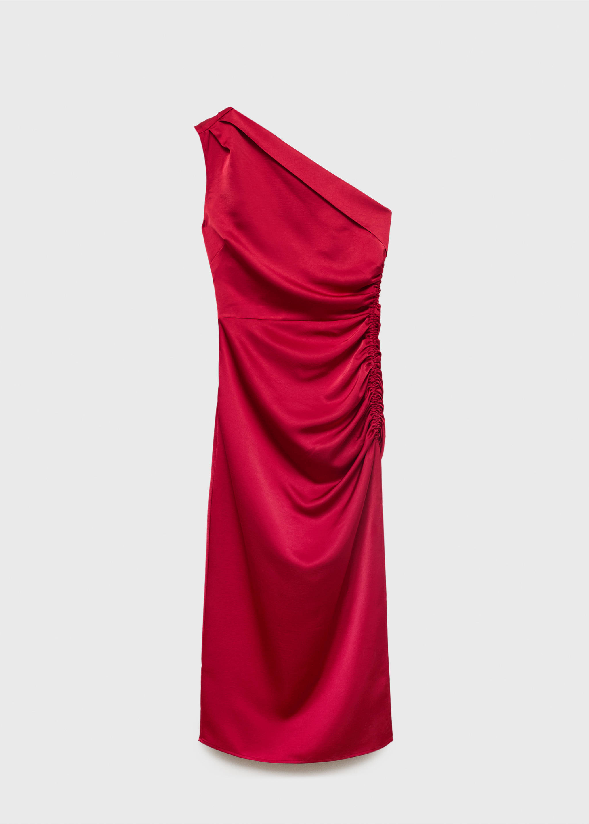 Vestido assimétrico acetinado com rufo lateral - Artigo sem modelo, Cor de vinho. Ref: 17044078-00.