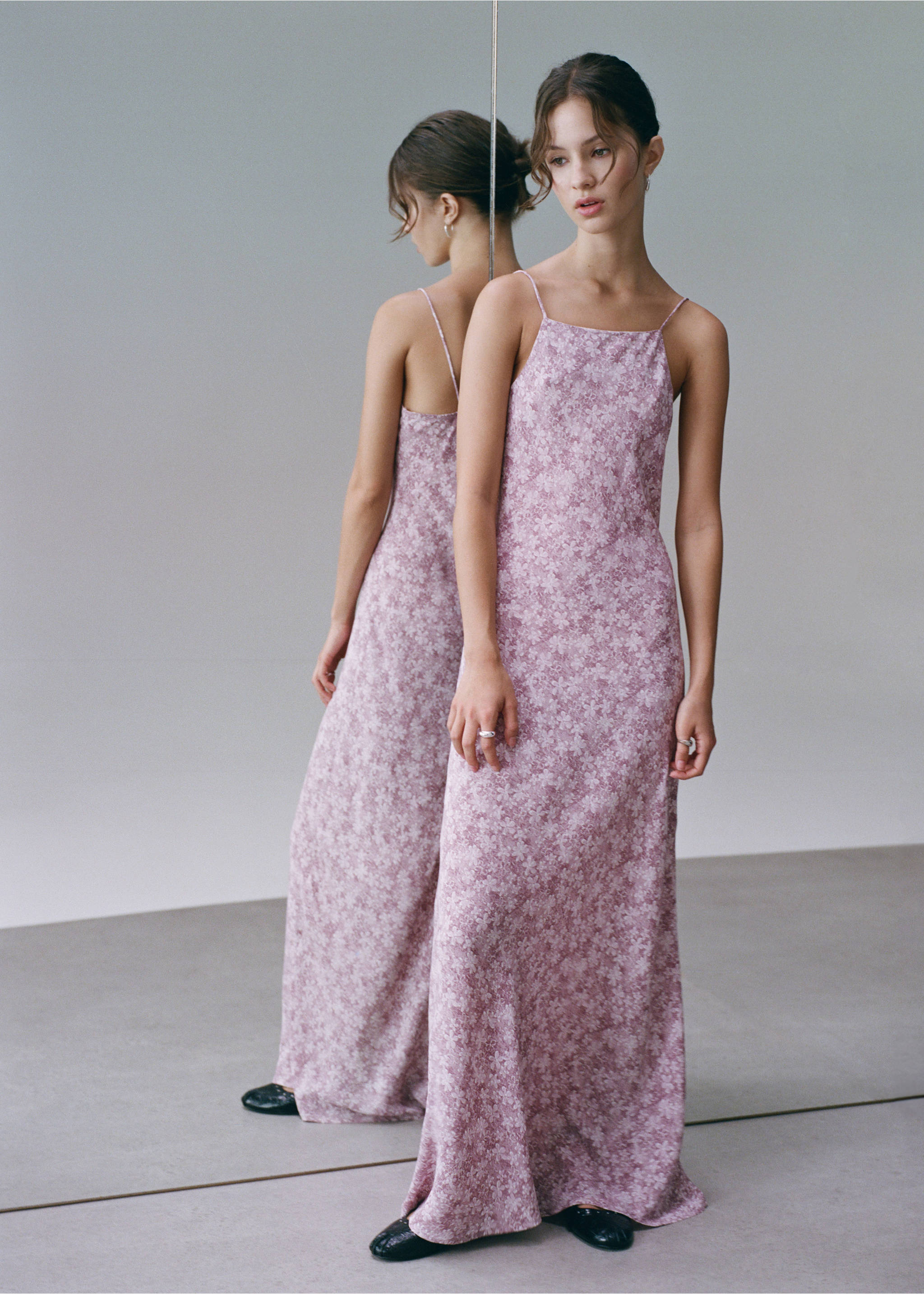 Long floral dress - Details of the article 3, Pink. Ref: 17044079-00.