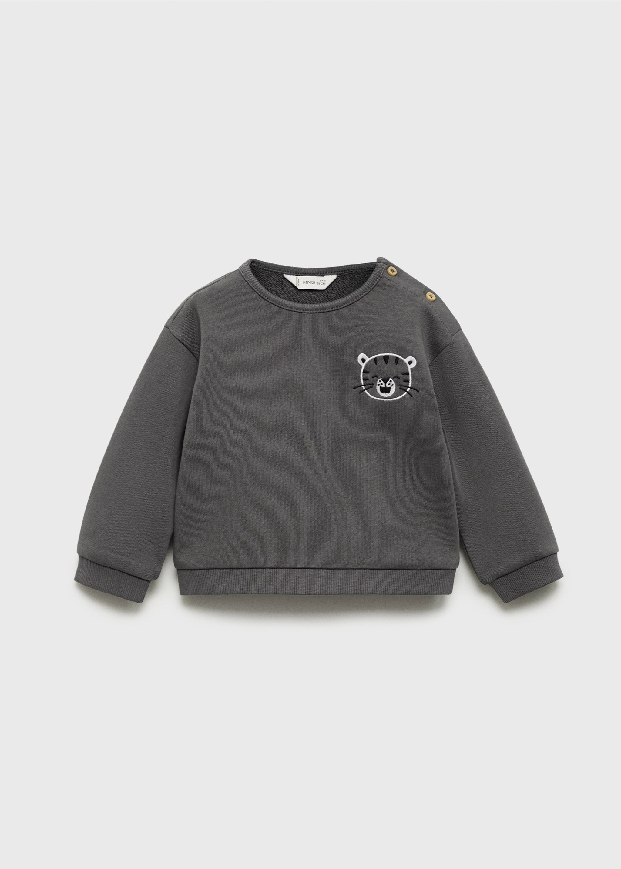 Embroidered detail cotton sweatshirt - Article without model, Charcoal. Ref: 17044080-00.