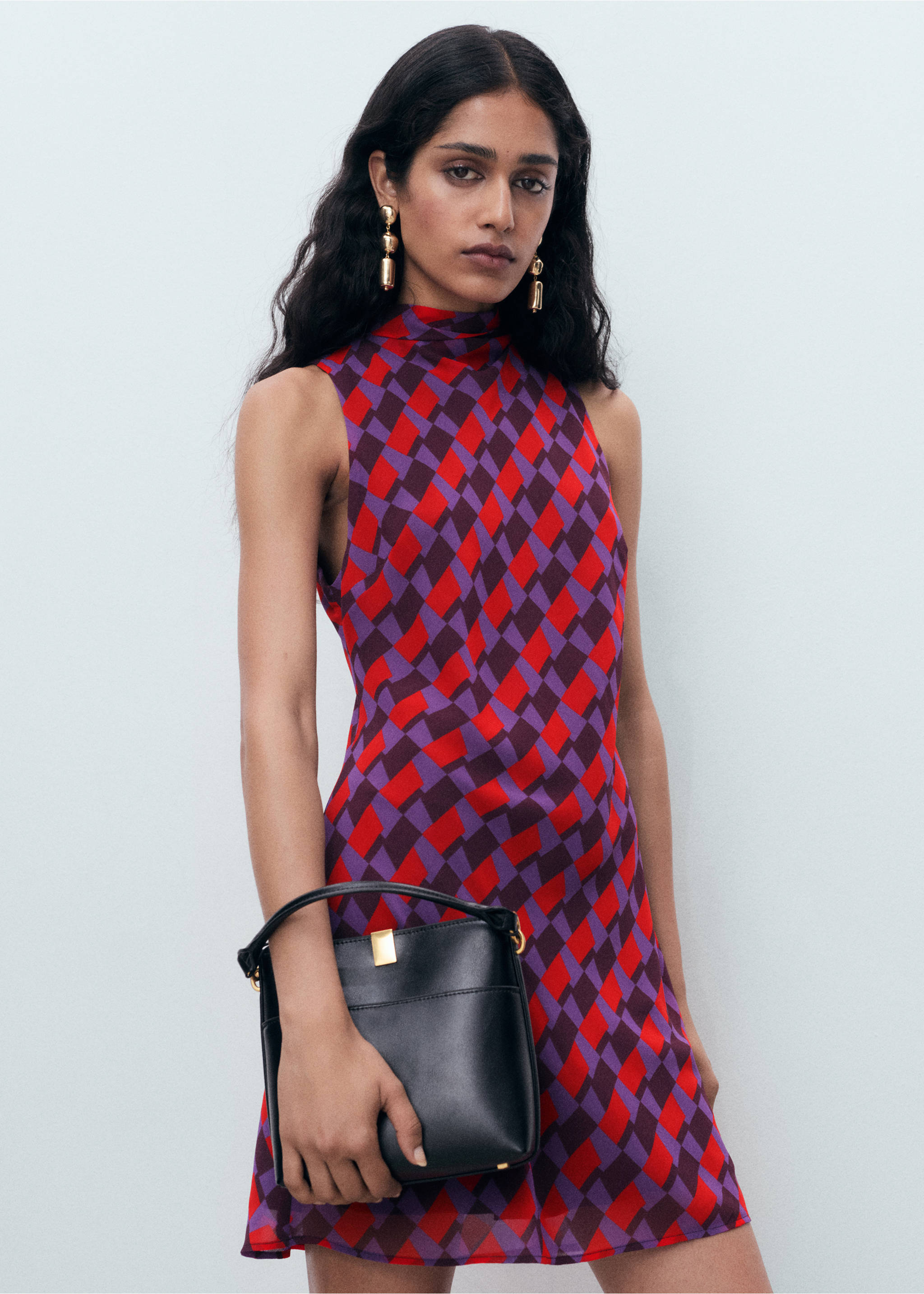 Printed dress with bow detail - Medium plane, Violet. Ref: 17044082-00.