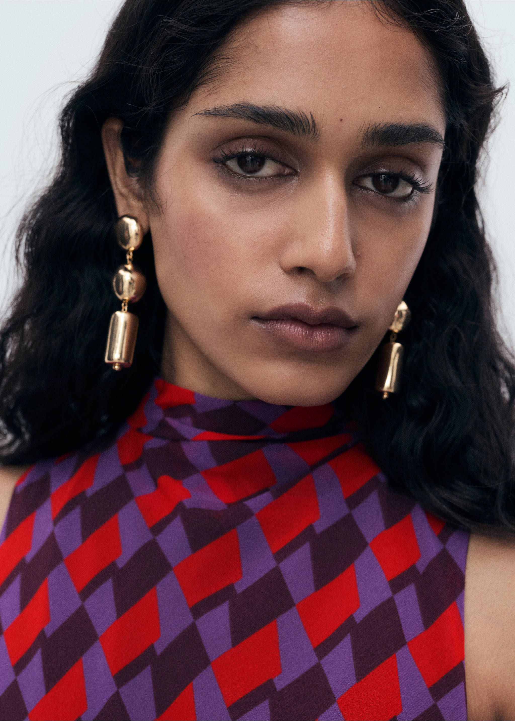 Printed dress with bow detail - Details of the article 1, Violet. Ref: 17044082-00.