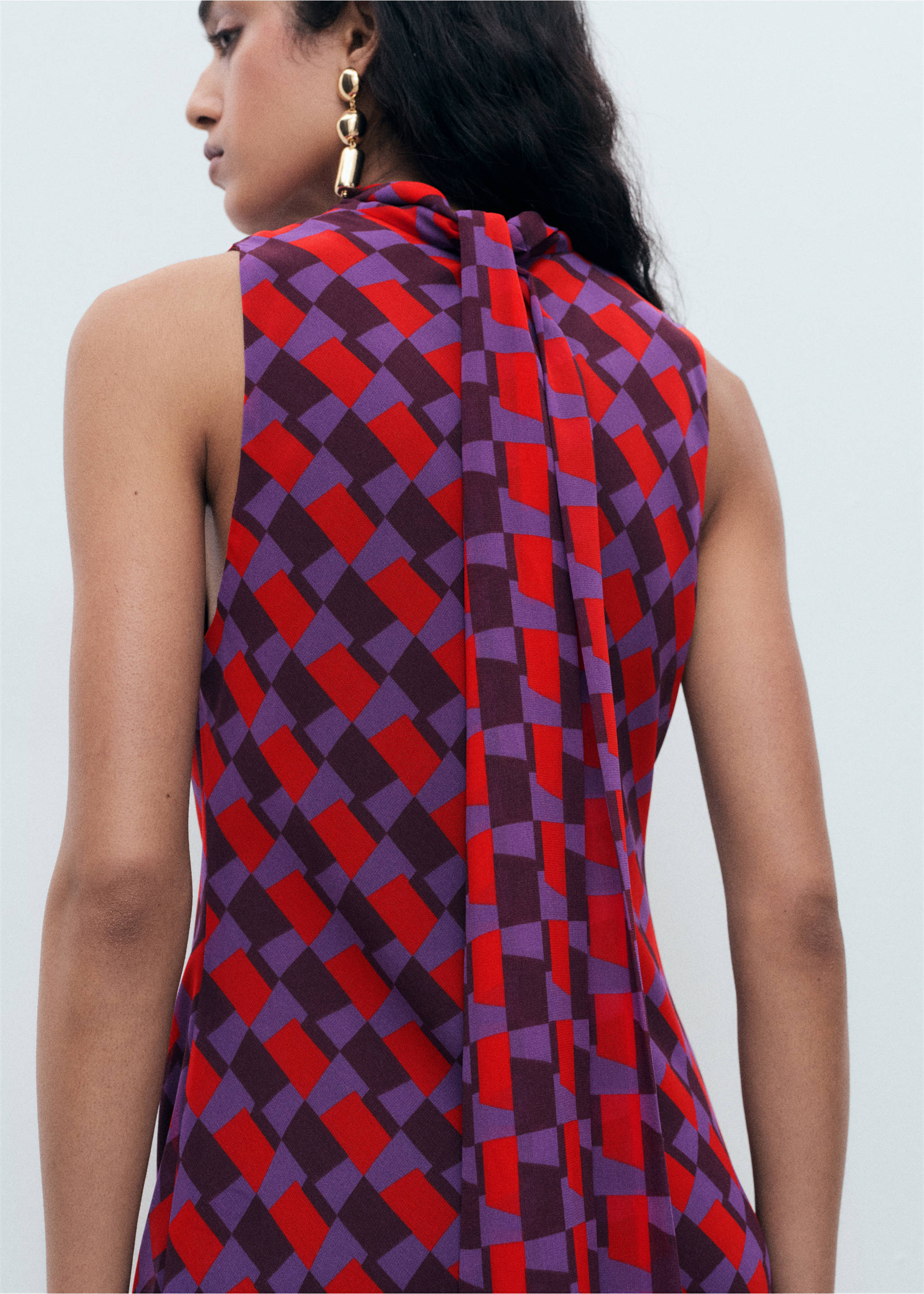 Printed dress with bow detail - Details of the article 3, Violet. Ref: 17044082-00.
