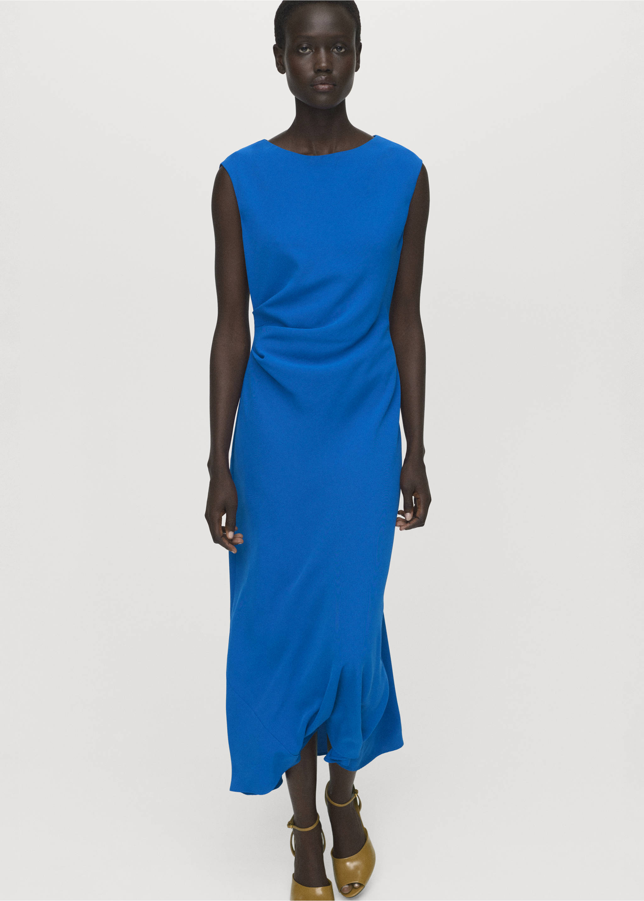 Ruched midi dress - Details of the article 2, Blue. Ref: 17044087-00.