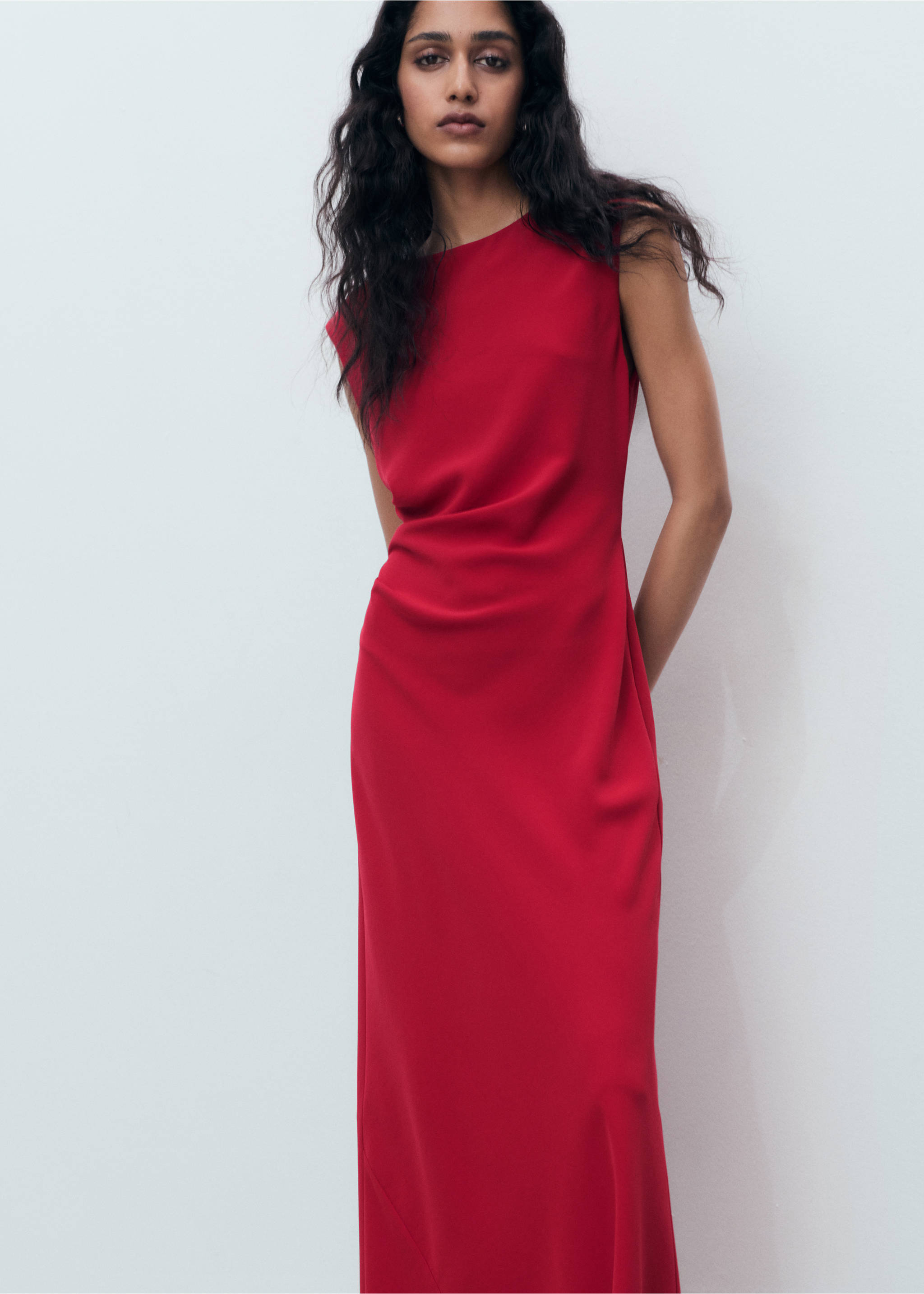 Ruched midi dress - Medium plane, Red. Ref: 17044087-00.