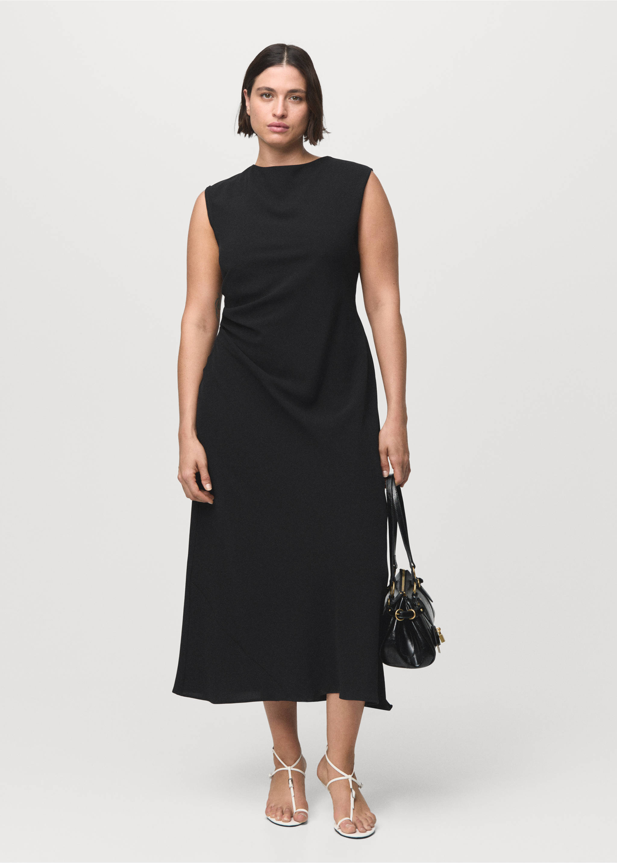 Robe midi froncée - Détail de l'article 3, Noir. Ref: 17044087-00.