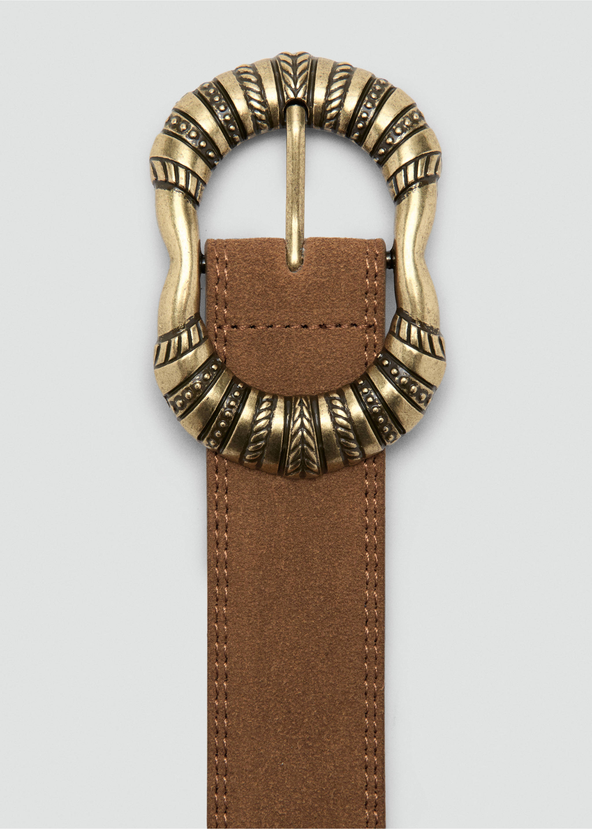 Ceinture cuir suédé boucle gravée - Détail de l'article 1, Marron. Ref: 17044095-00.