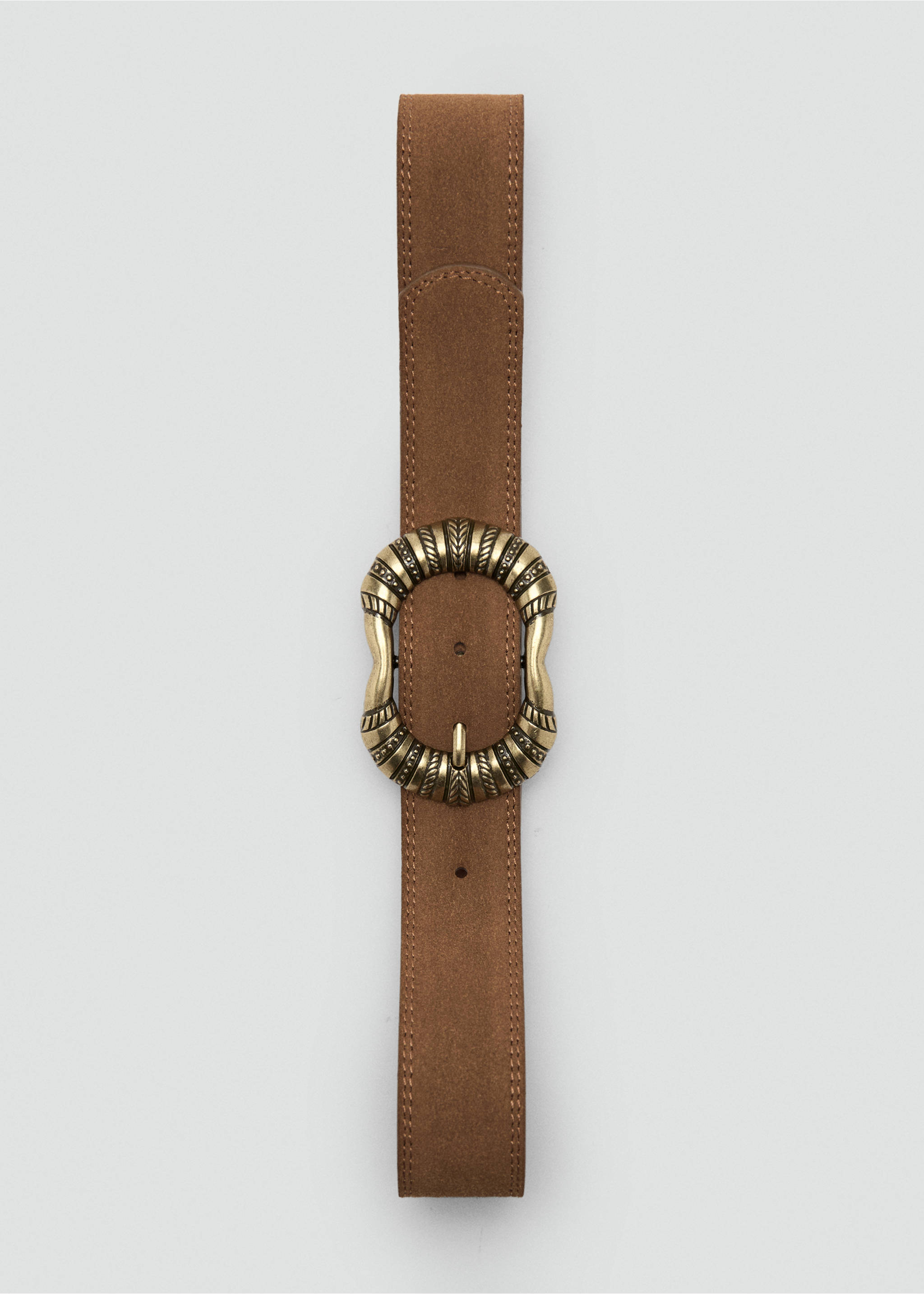 Ceinture cuir suédé boucle gravée - Détail de l'article 2, Marron. Ref: 17044095-00.
