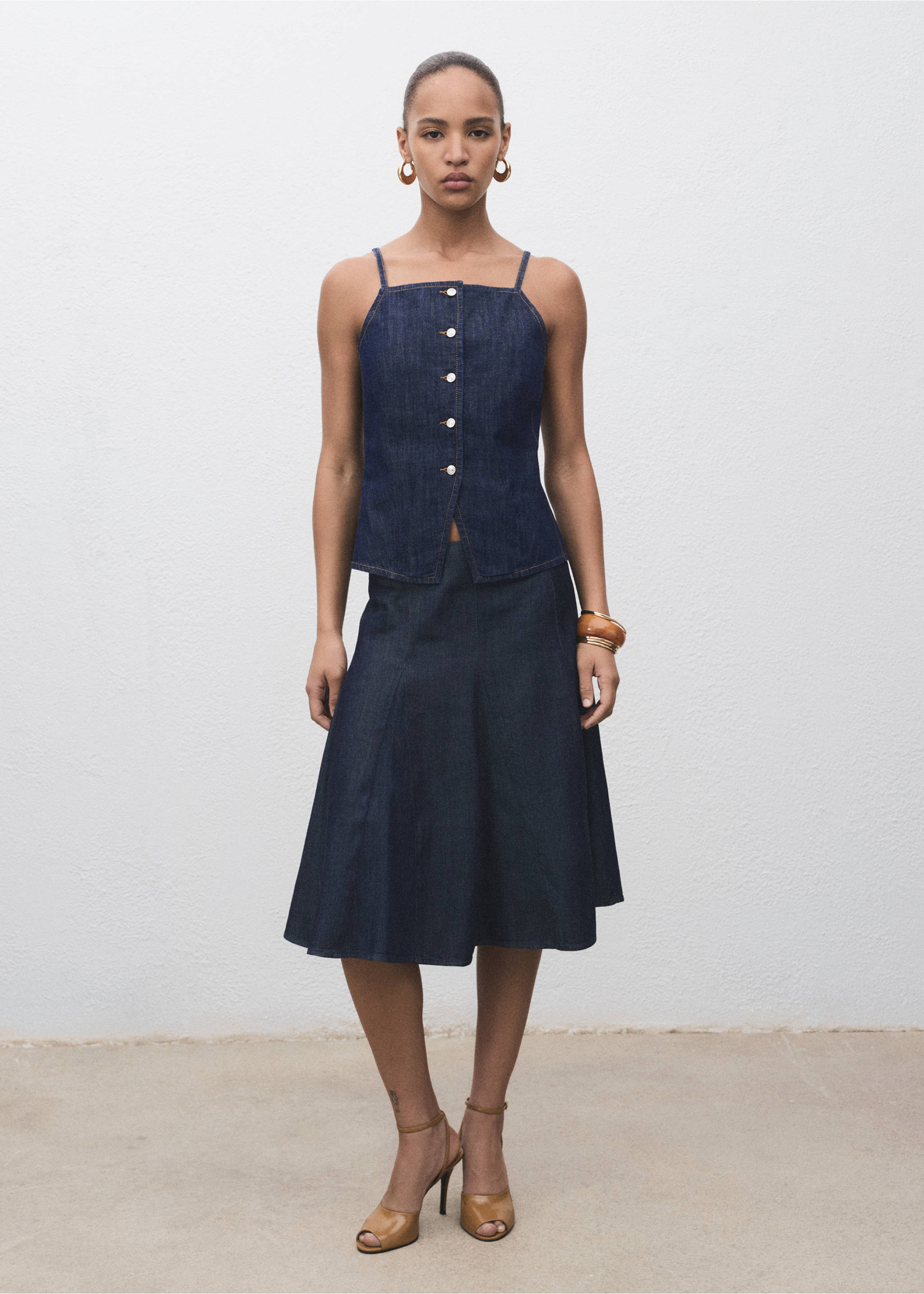 Pleated denim skirt - General plane, Open Blue. Ref: 17044099-00.