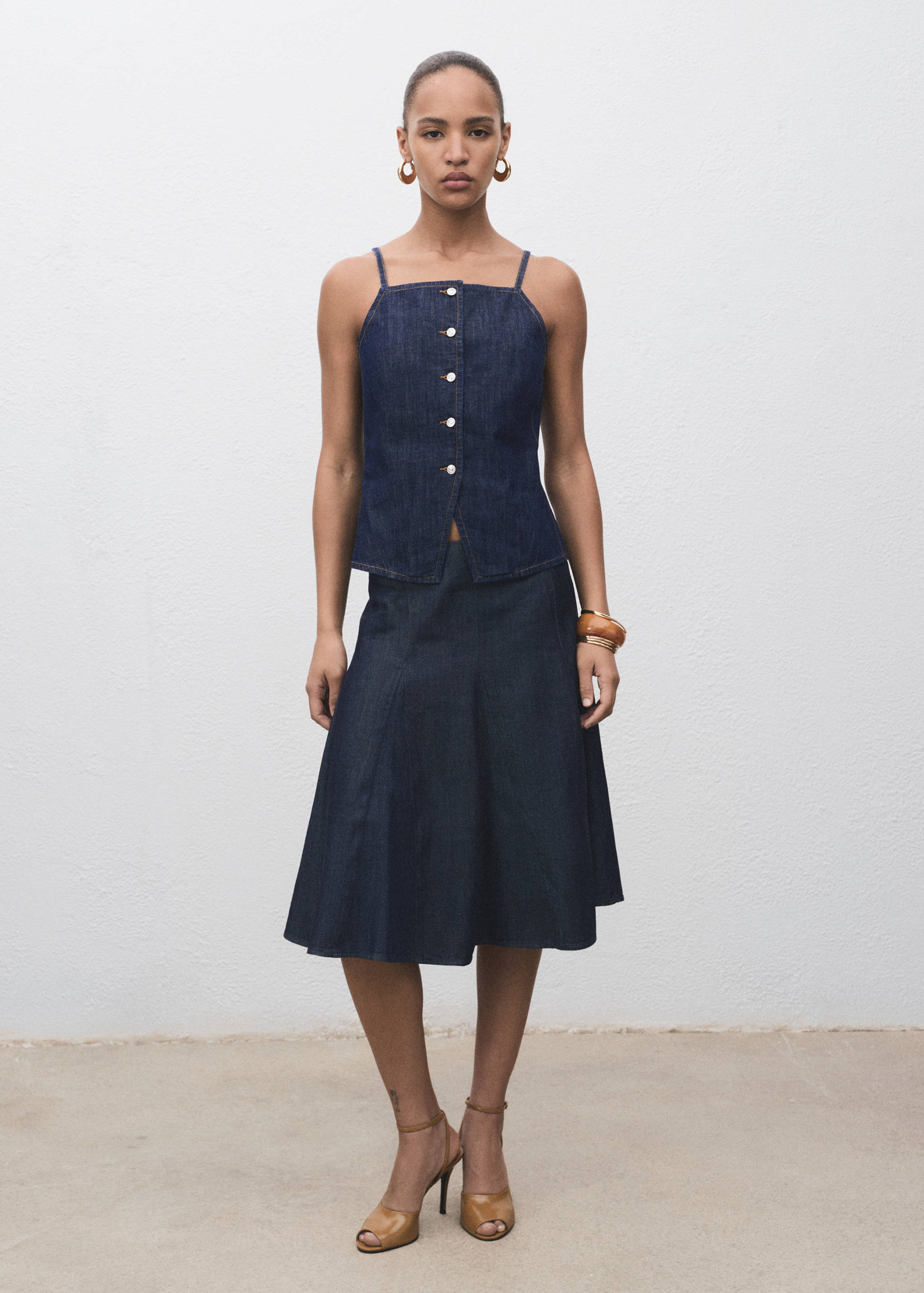 Pleated denim skirt - General plane