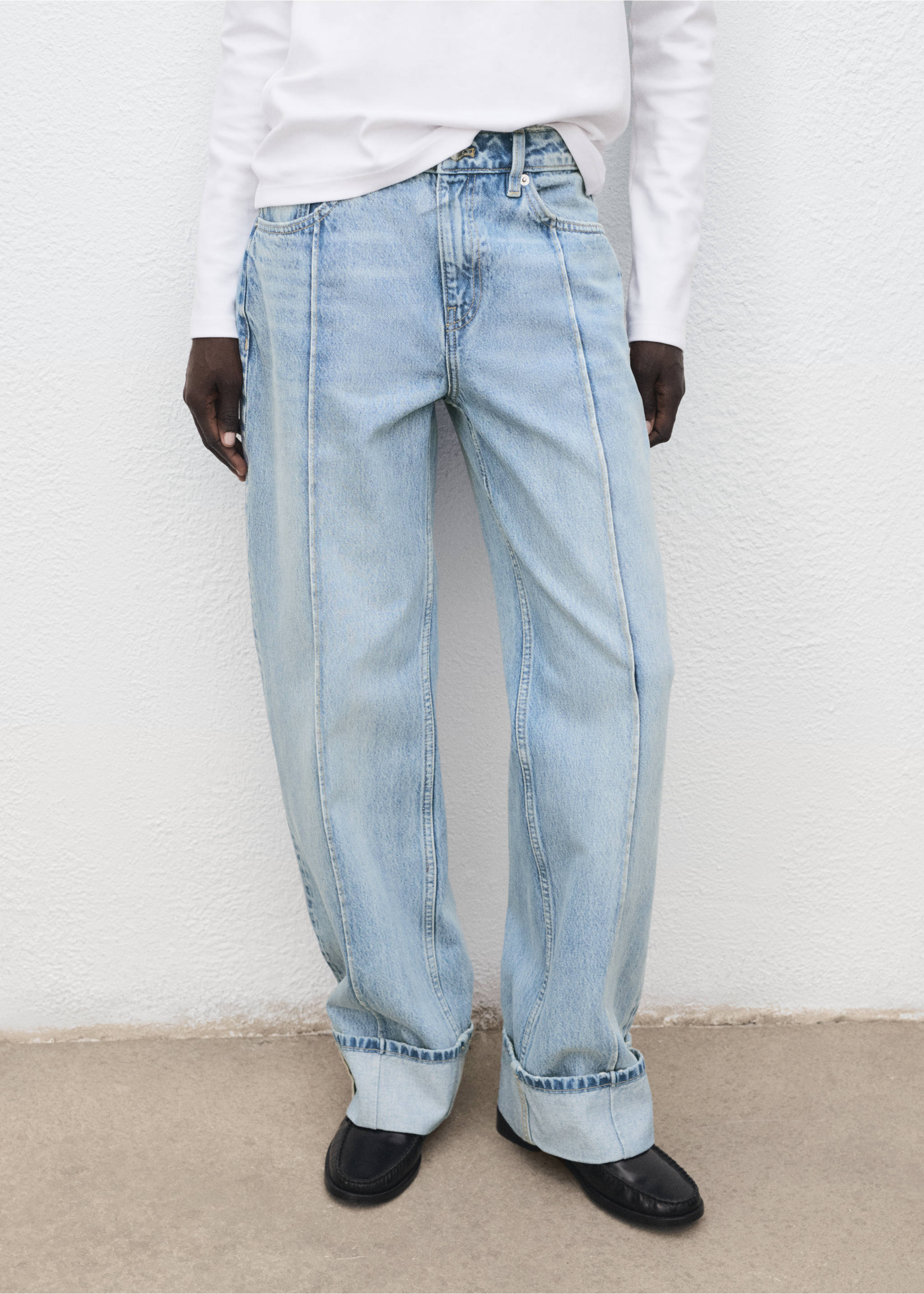 Wide leg jeans with turn-up hem - Medium plane, Medium Blue. Ref: 17044100-00.