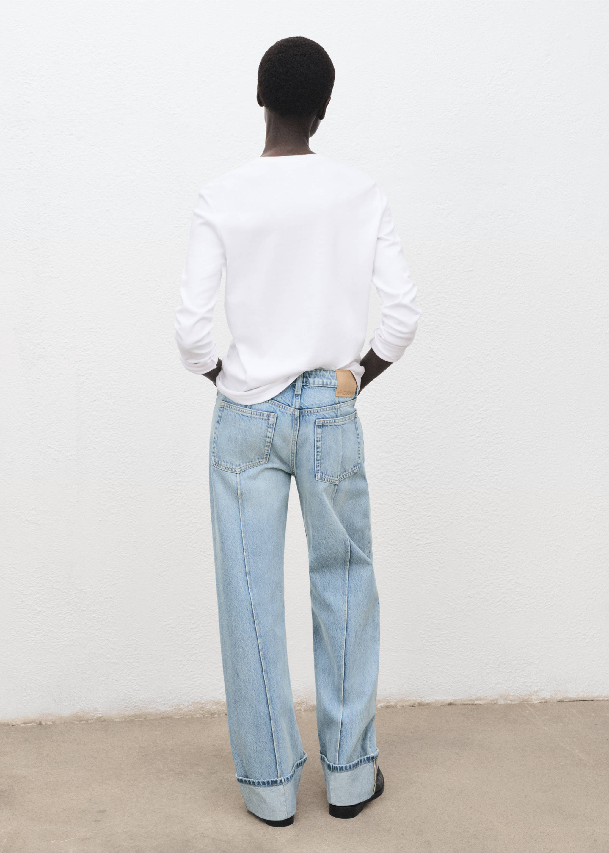 Wide leg jeans with turn-up hem - Reverse of the article, Medium Blue. Ref: 17044100-00.