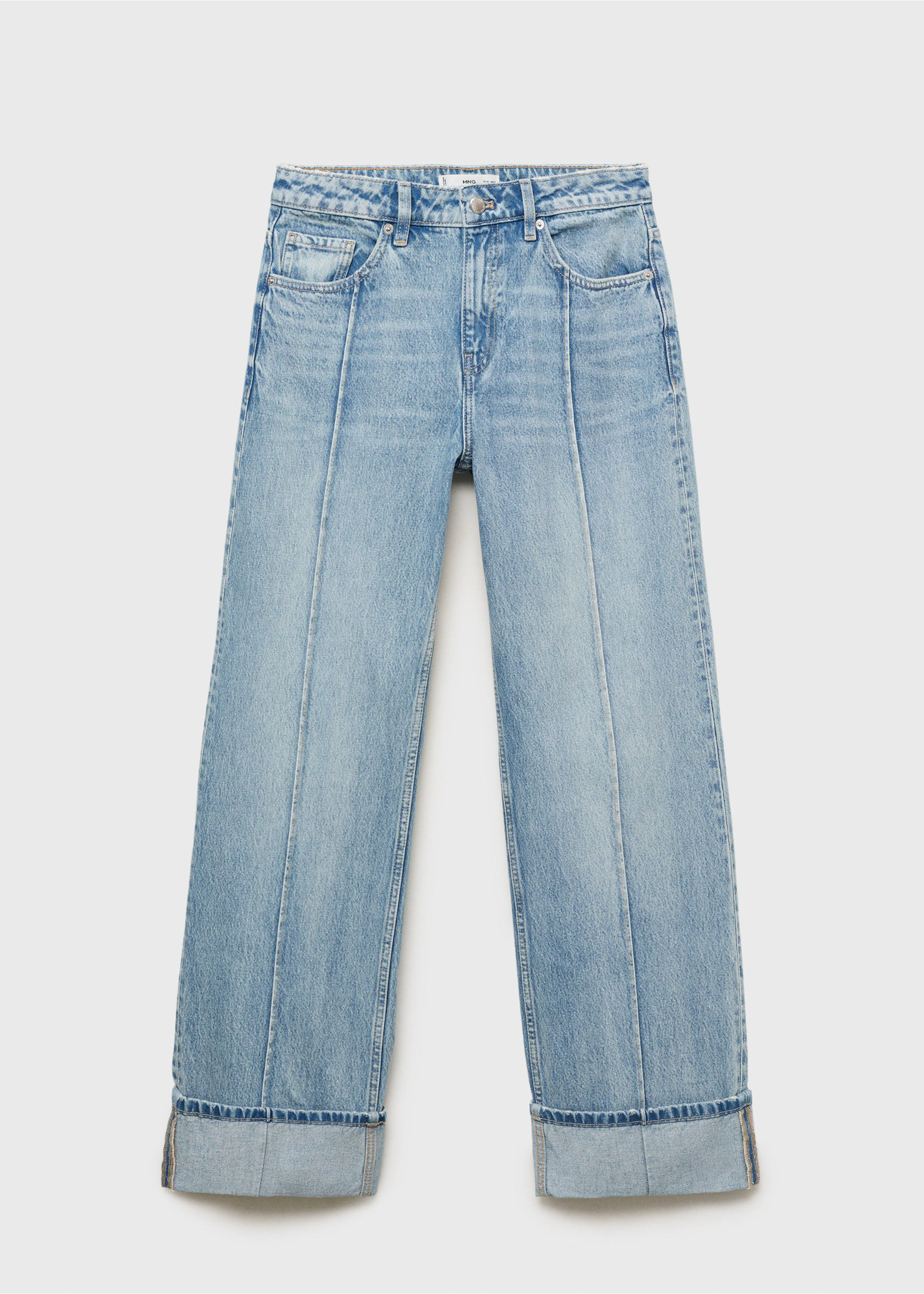 Wide leg jeans with turn-up hem - Article without model, Medium Blue. Ref: 17044100-00.