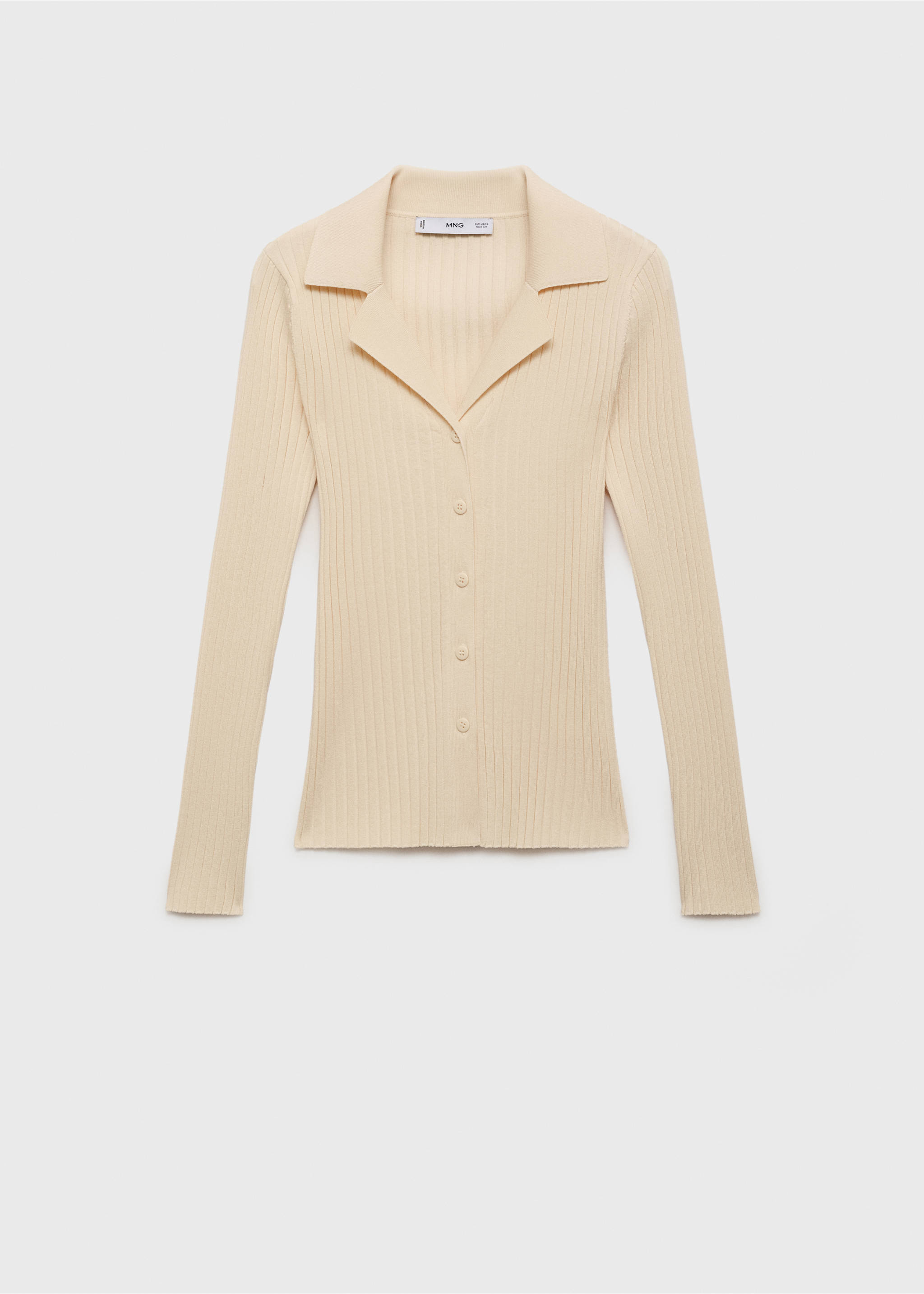 Cream ribbed knit cardigan with lapel collar and buttons, Ecru. Ref: 17044103-00.